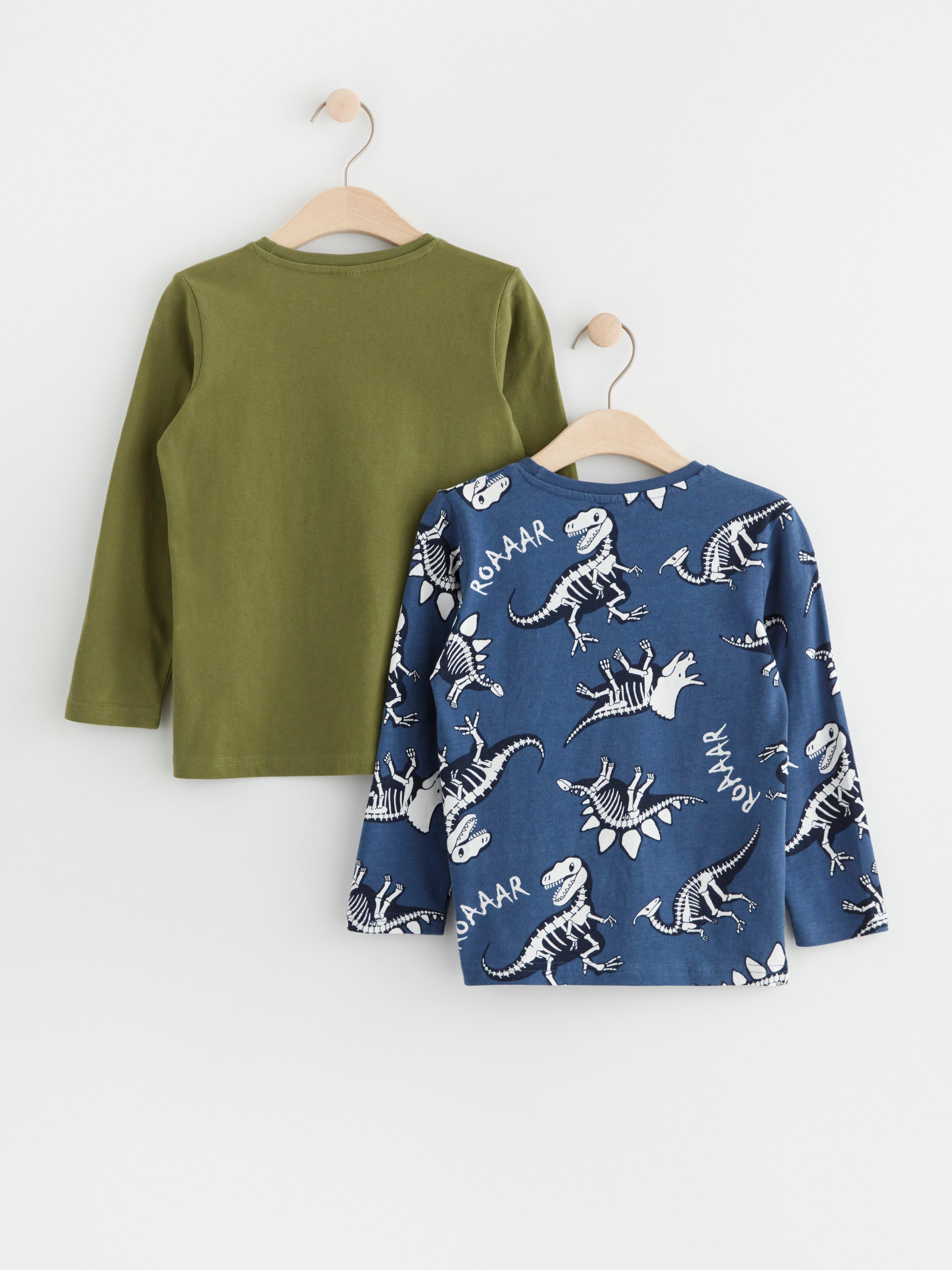 2-pack long sleeve tops with dinosaurs Dark Dusty Blue