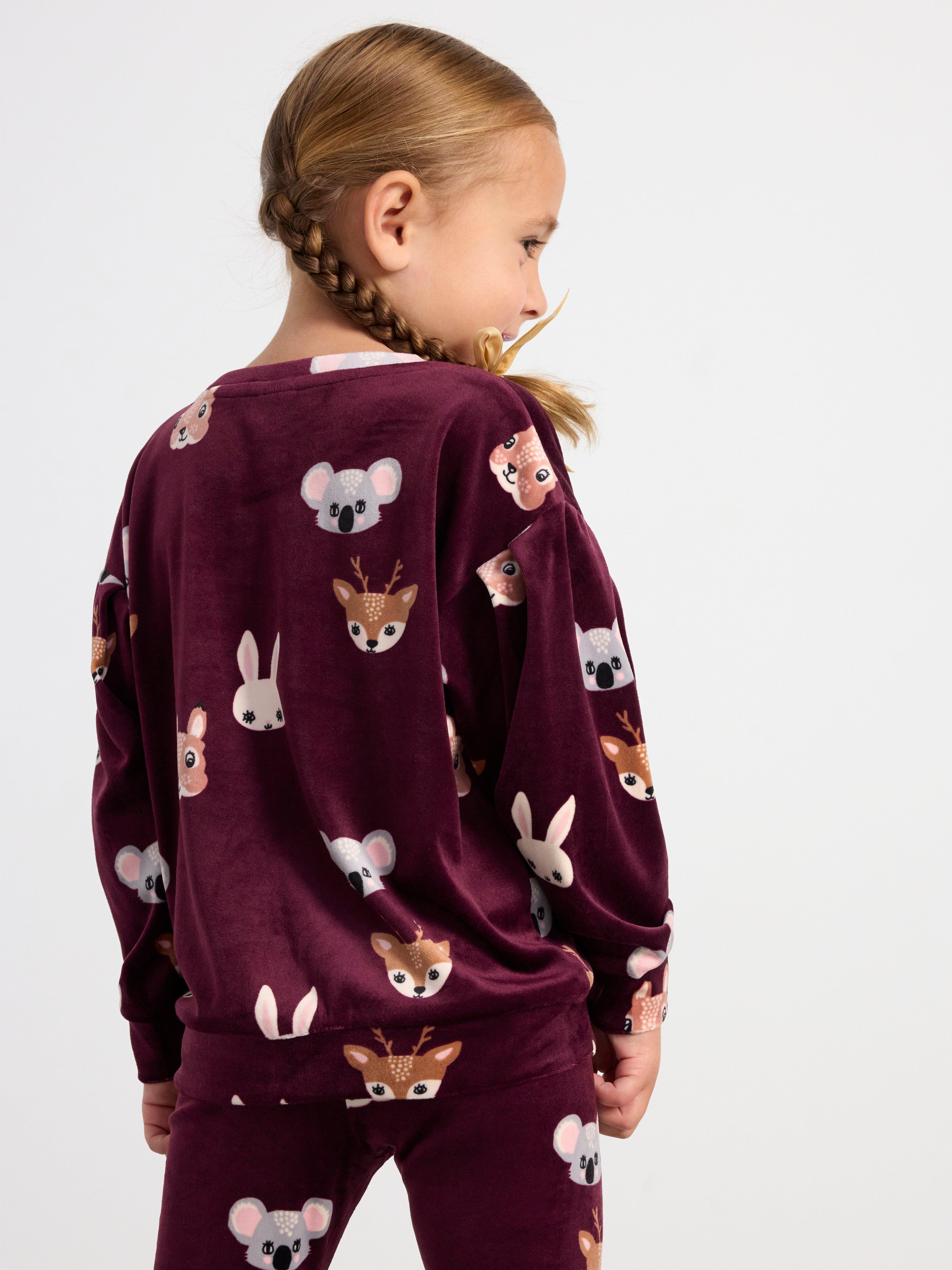 Velour jumper with animals Dark Lilac