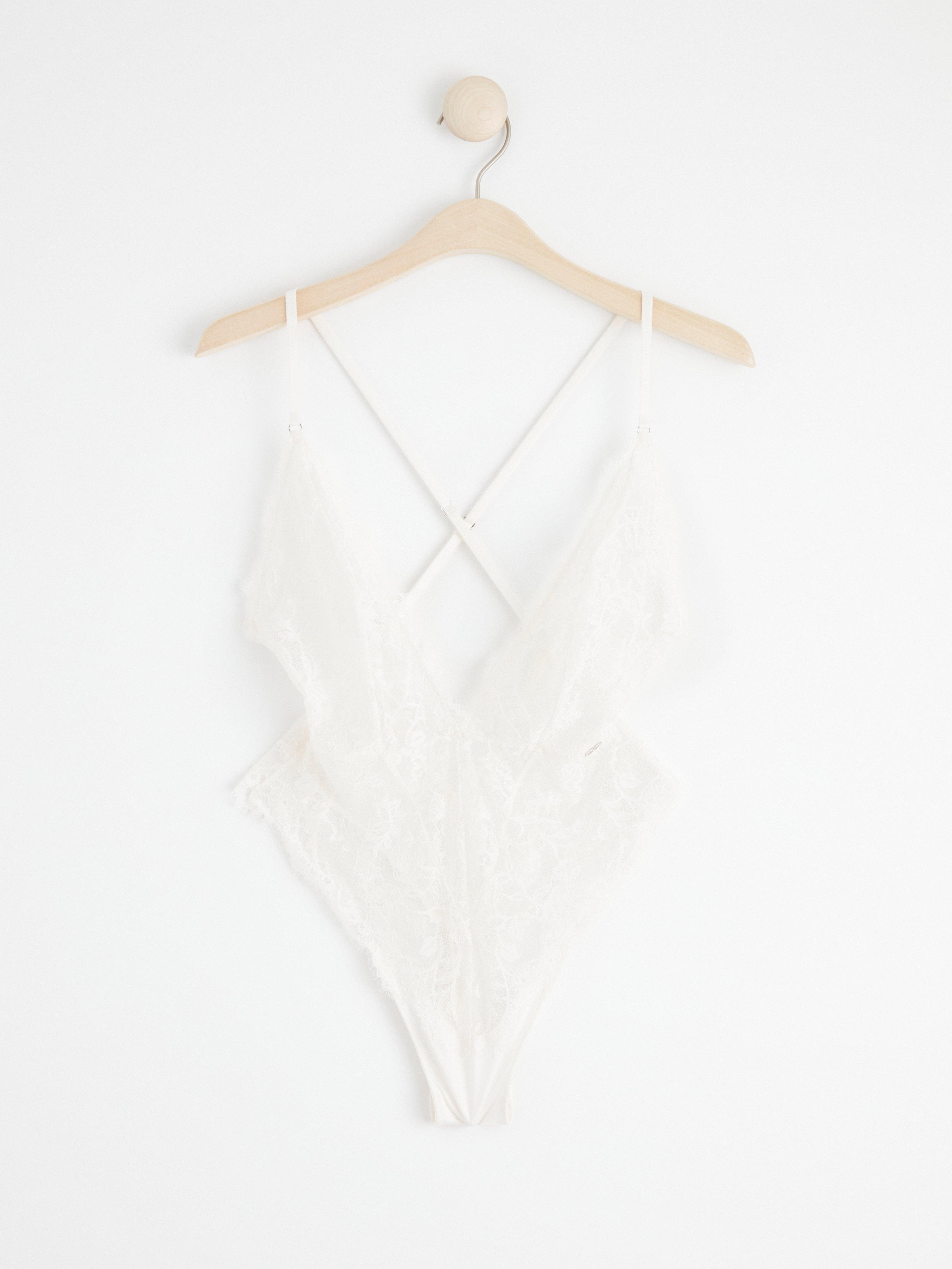 V-neck lace body Light White