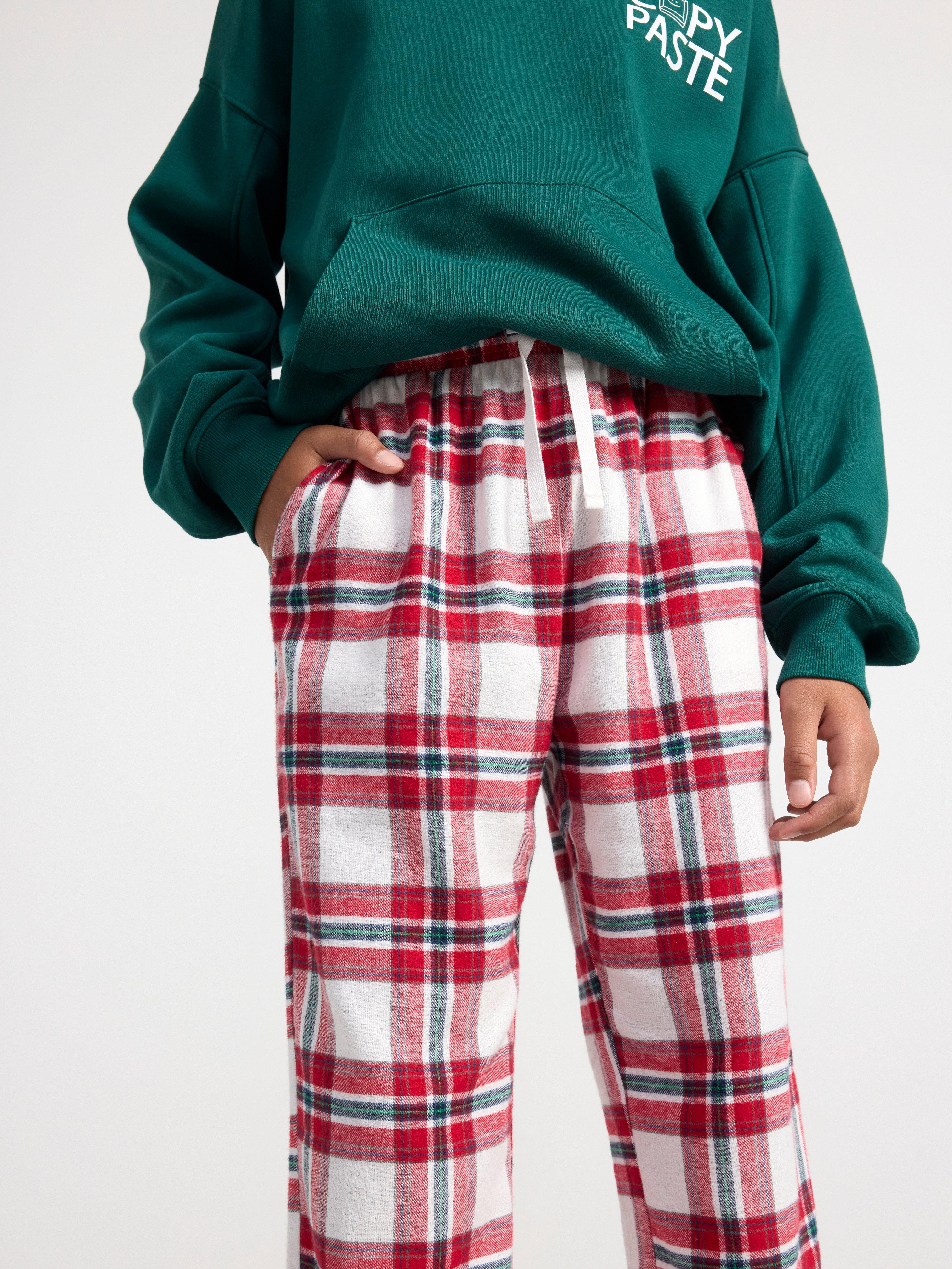 Pyjama trousers in flannel with checked pattern Light Dusty White