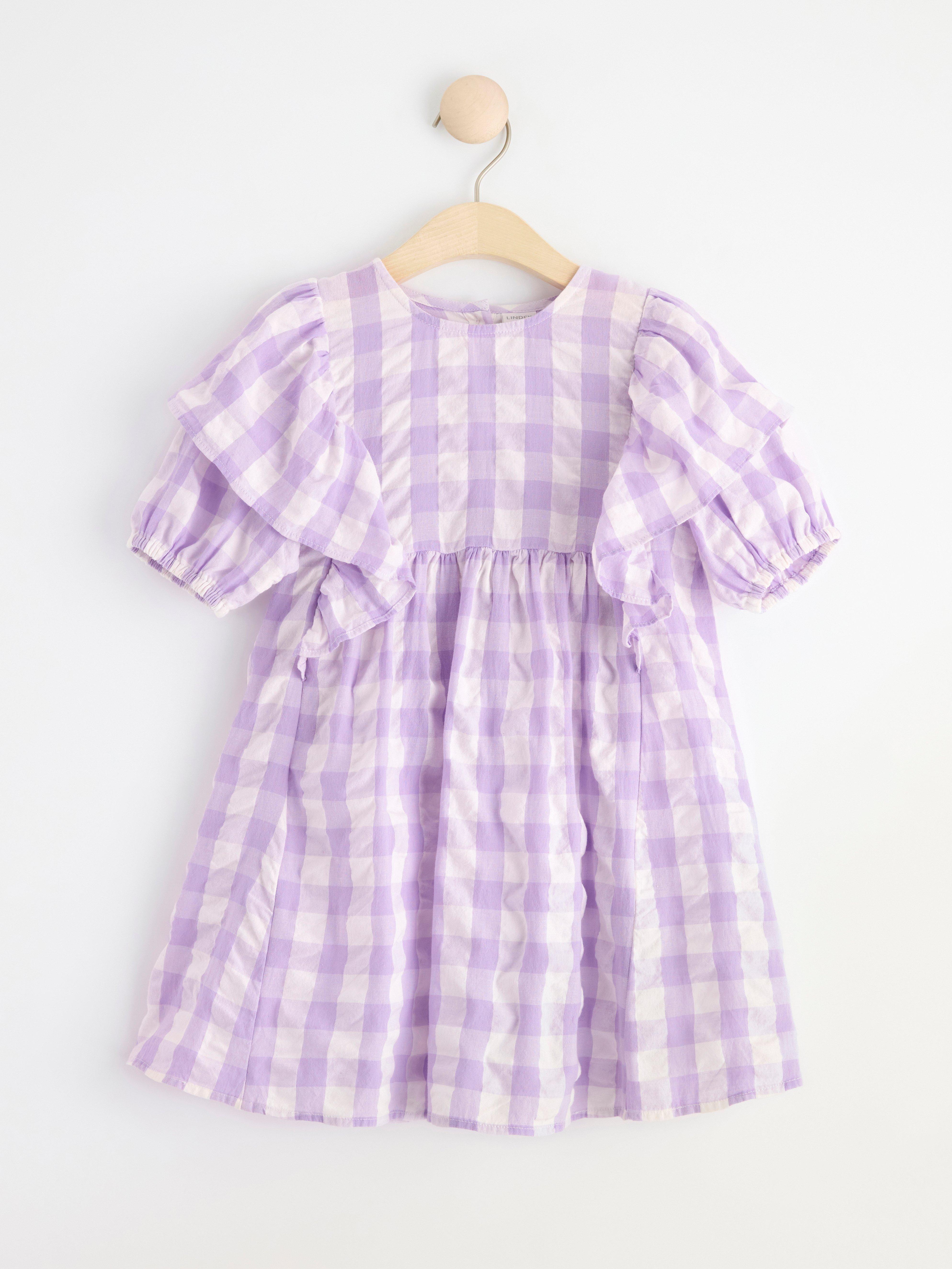 Short sleeve checked seersucker dress Light Lilac