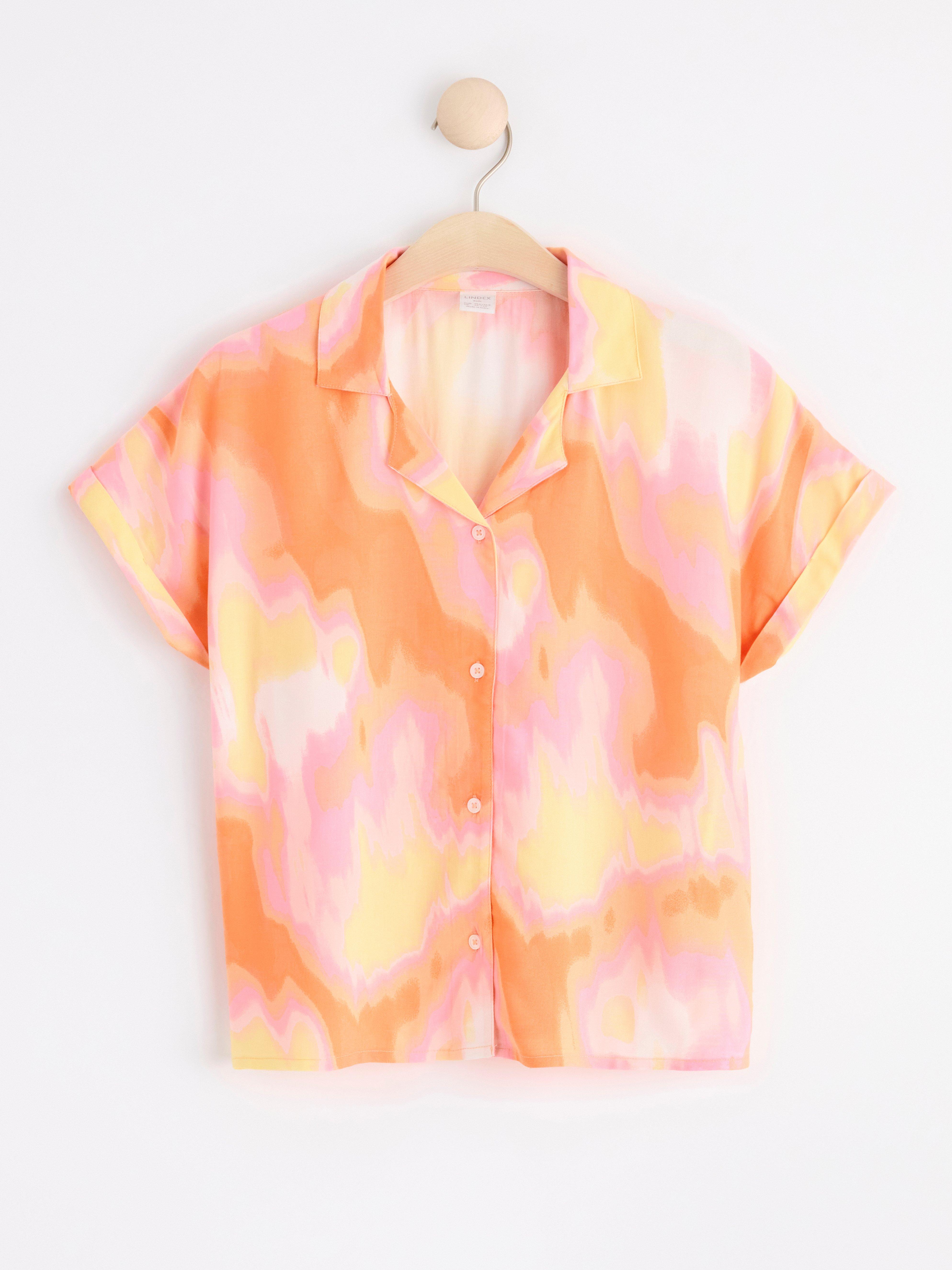 Patterned short sleeve blouse Light Orange