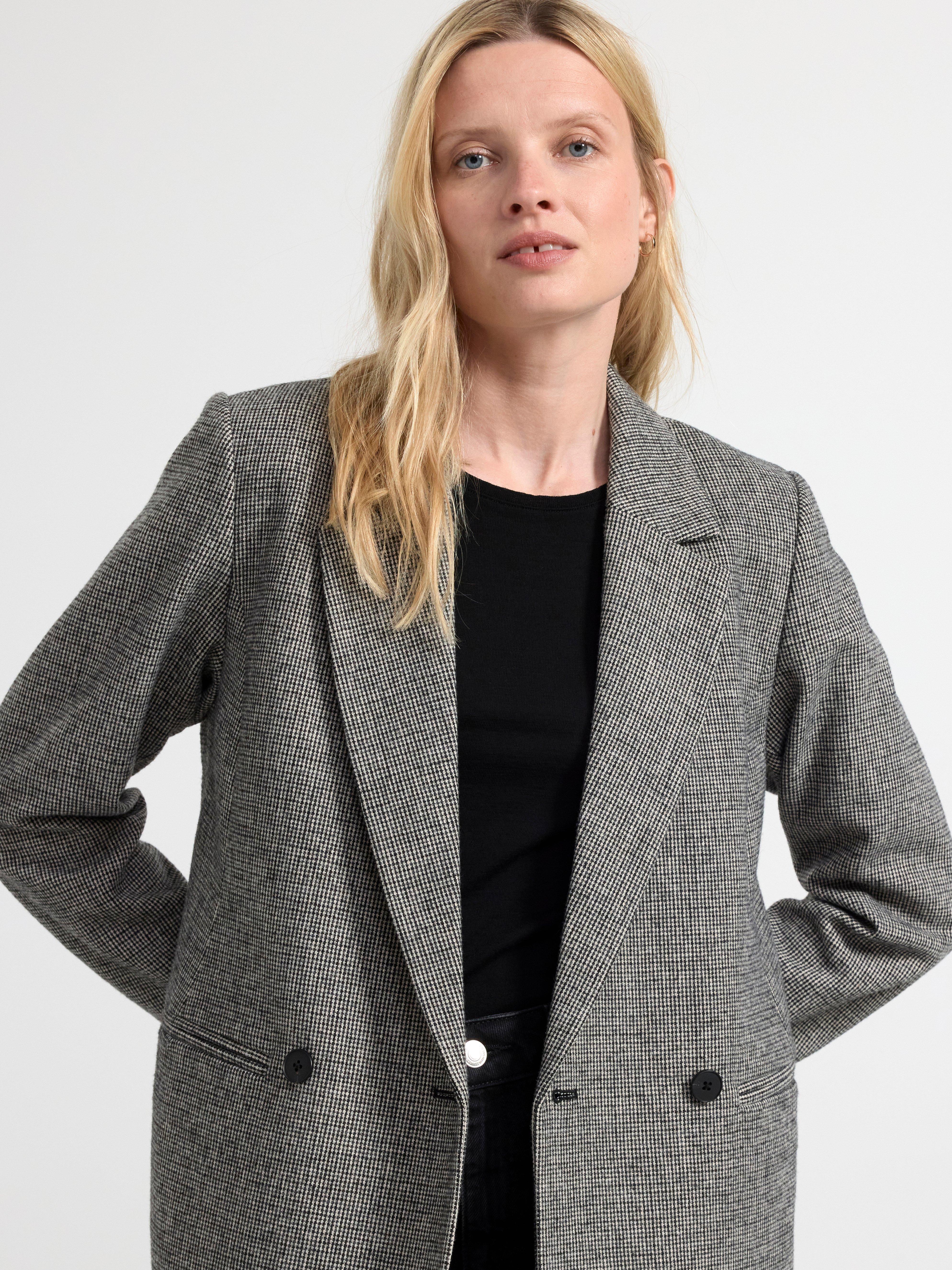Double button woven blazer Black