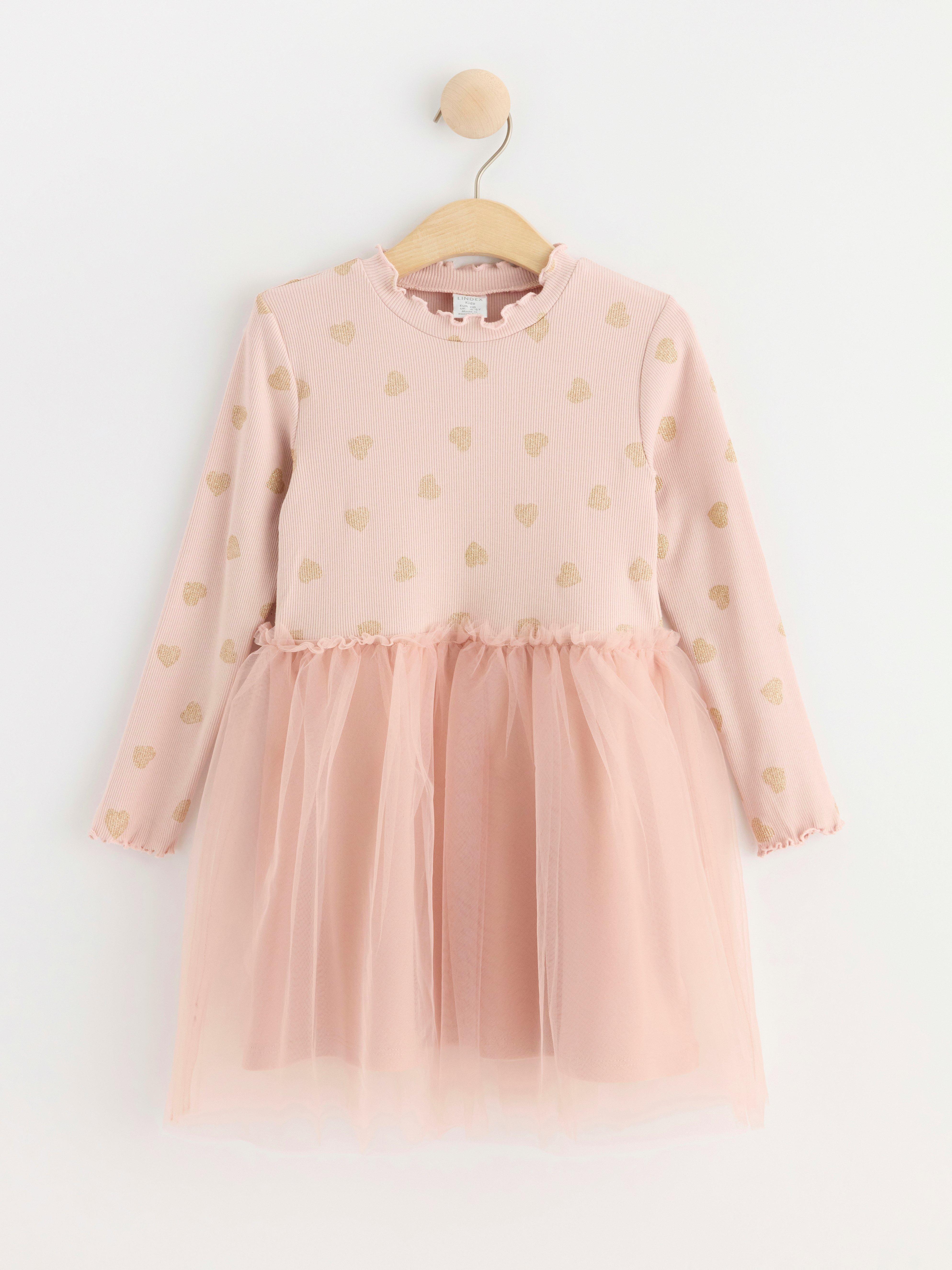 Long sleeve dress with tulle skirt Dusty Pink