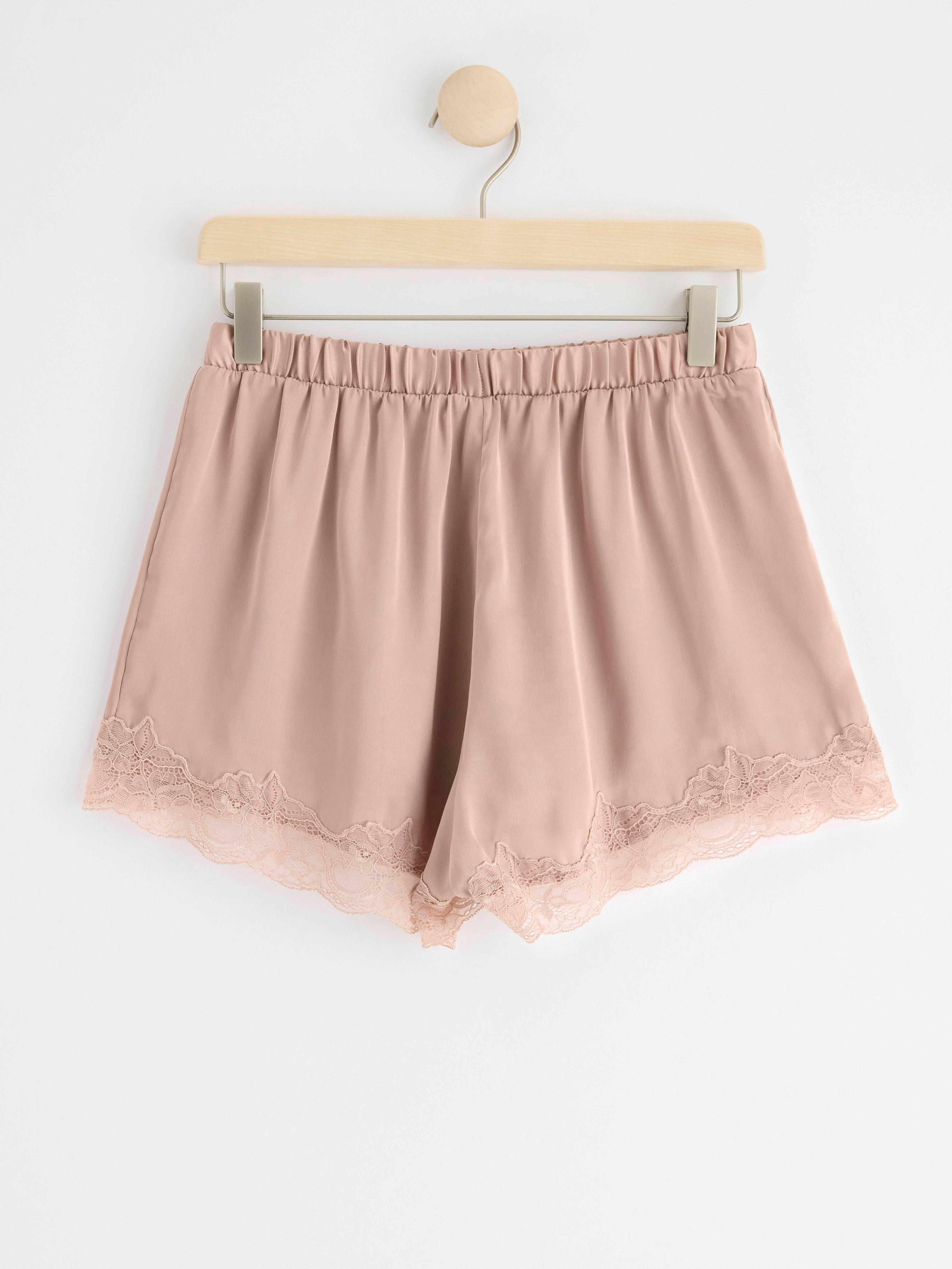 Satin pyjama shorts with lace Light Dusty Pink