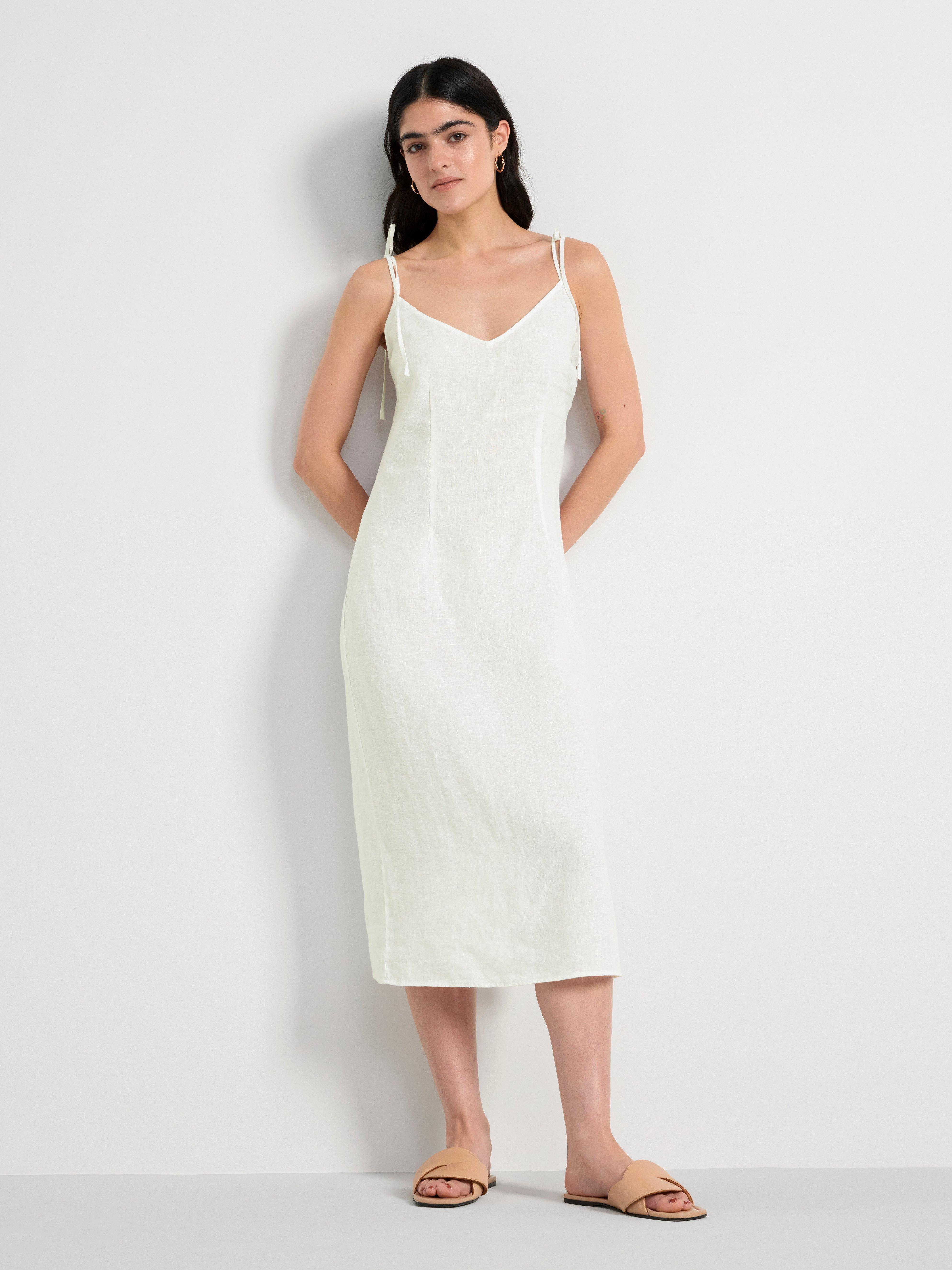 Sleeveless linen midi dress White