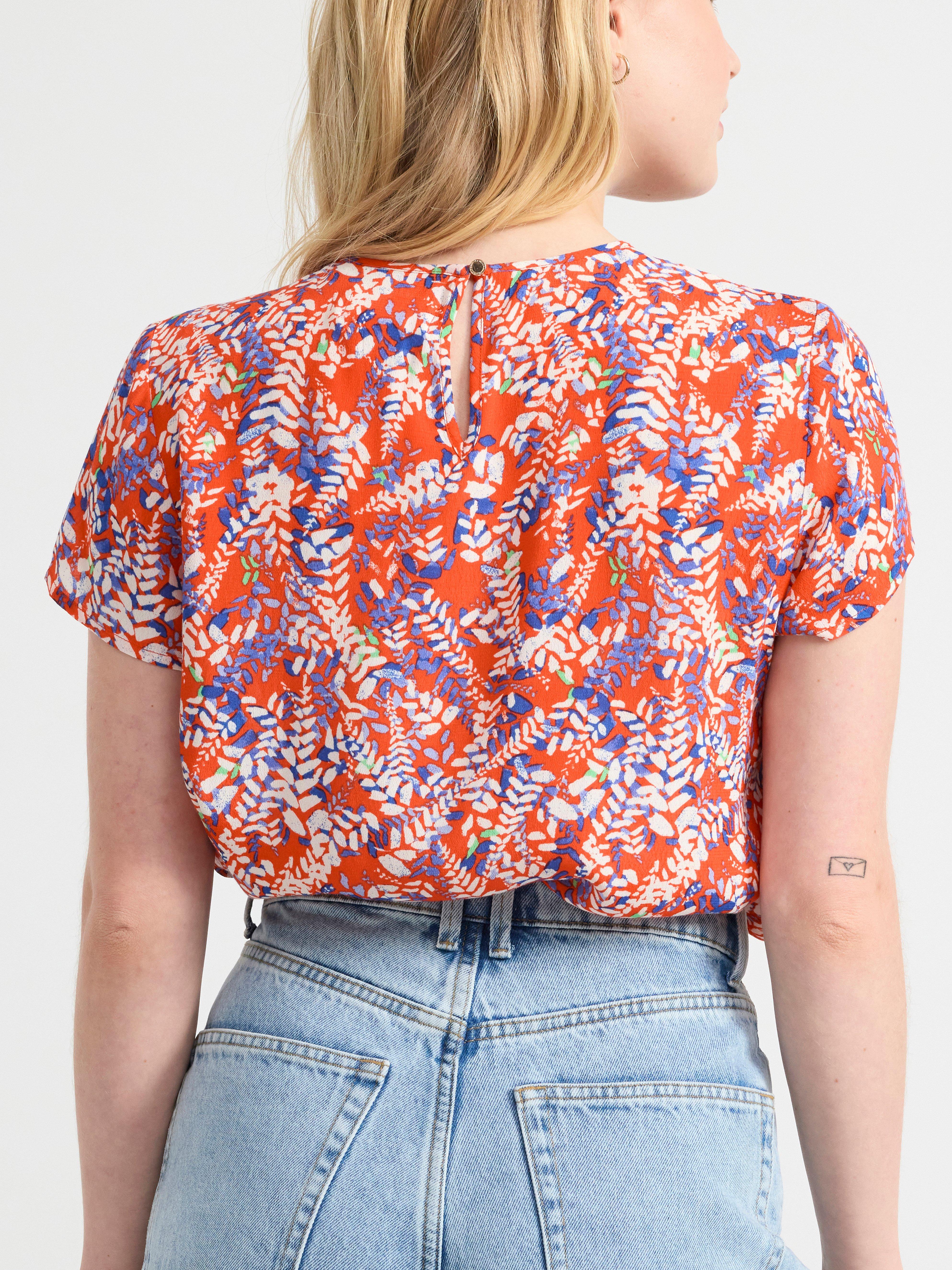 Patterned short sleeve blouse Red