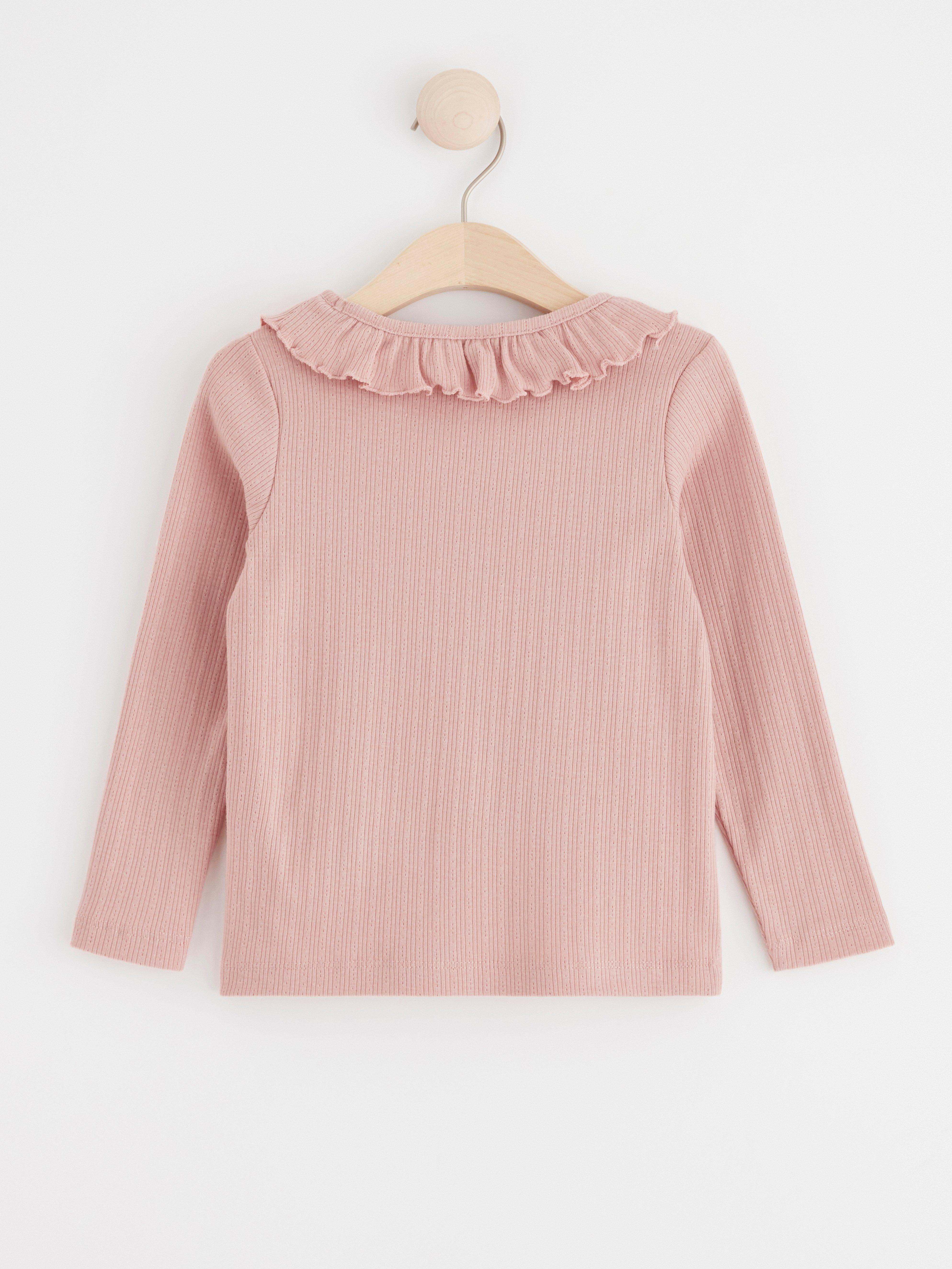 Ribbed top with frill collar Dusty Pink
