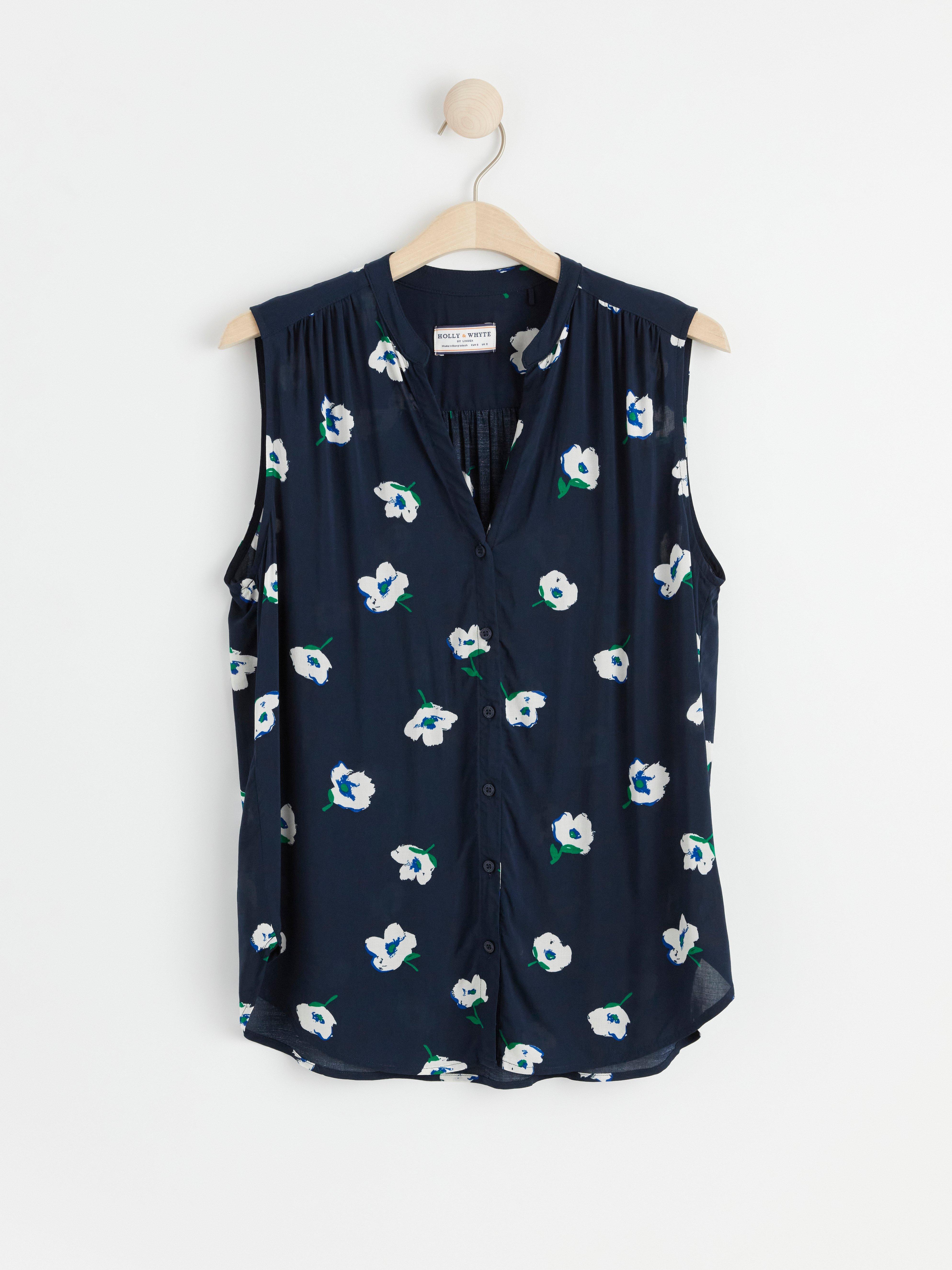 Sleeveless blouse with pattern Navy