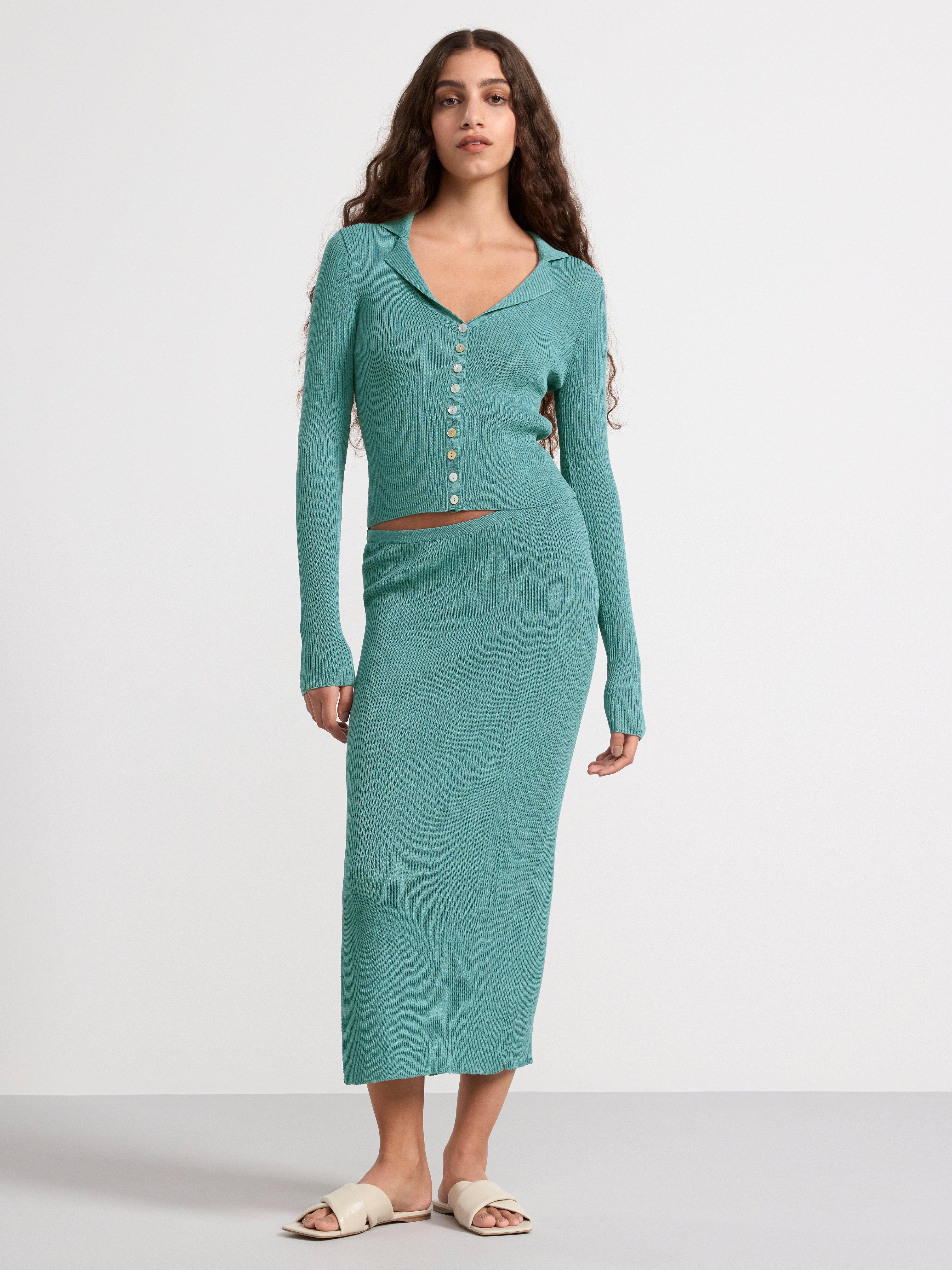 Rib-knitted midi skirt Turquoise