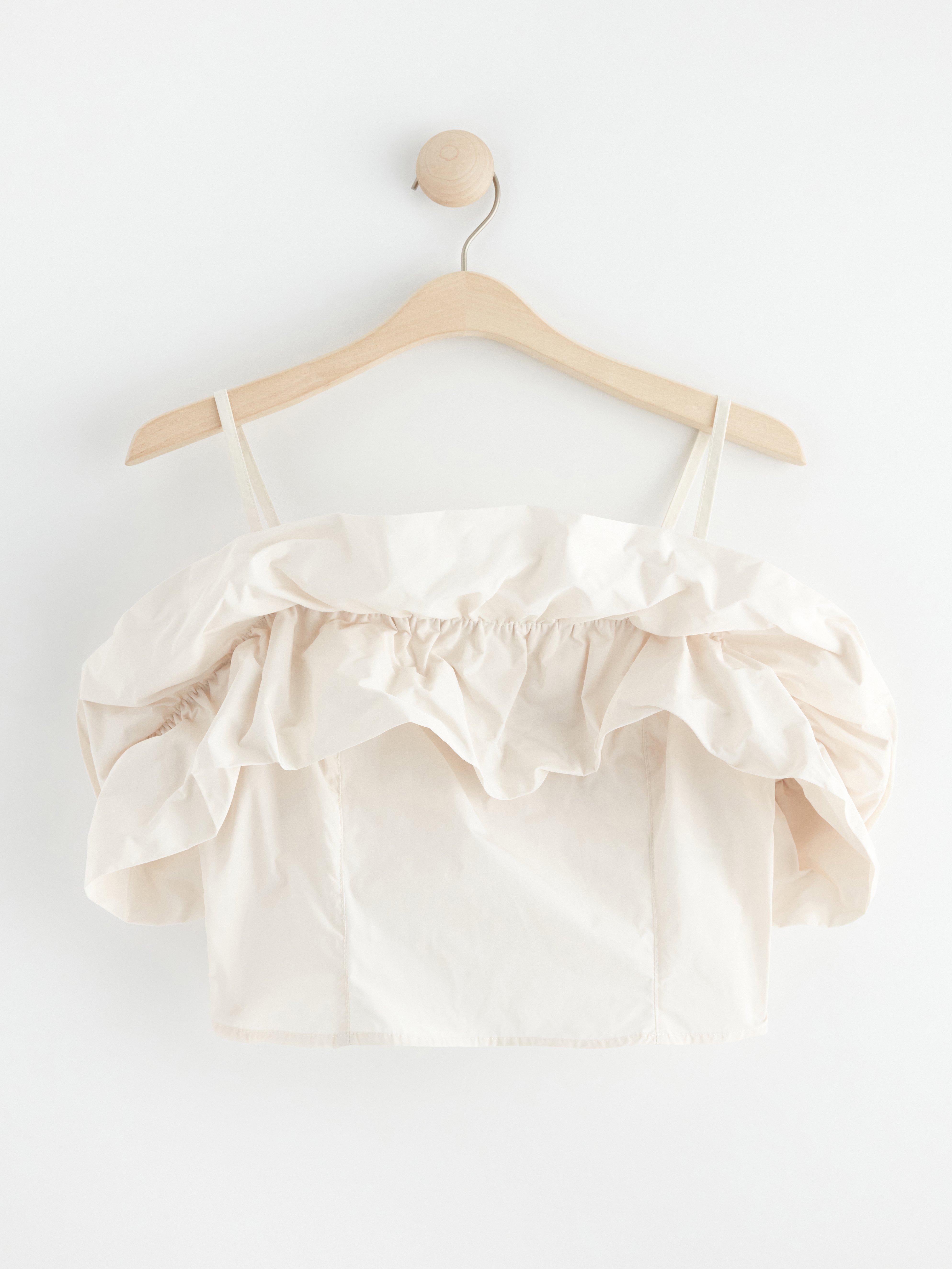 Cropped top with flounce Light Dusty White