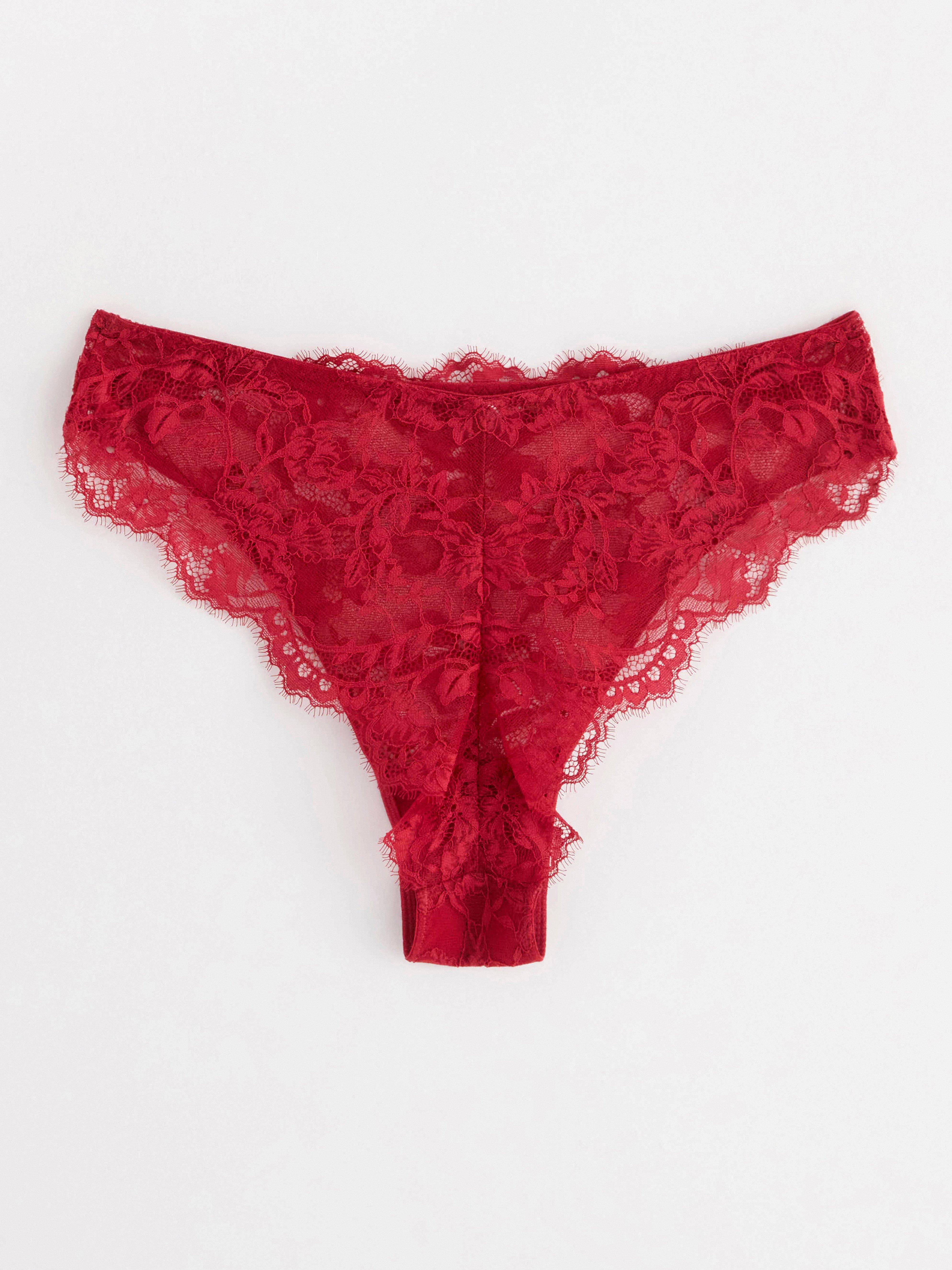 Brazilian midi briefs with lace Dark Red