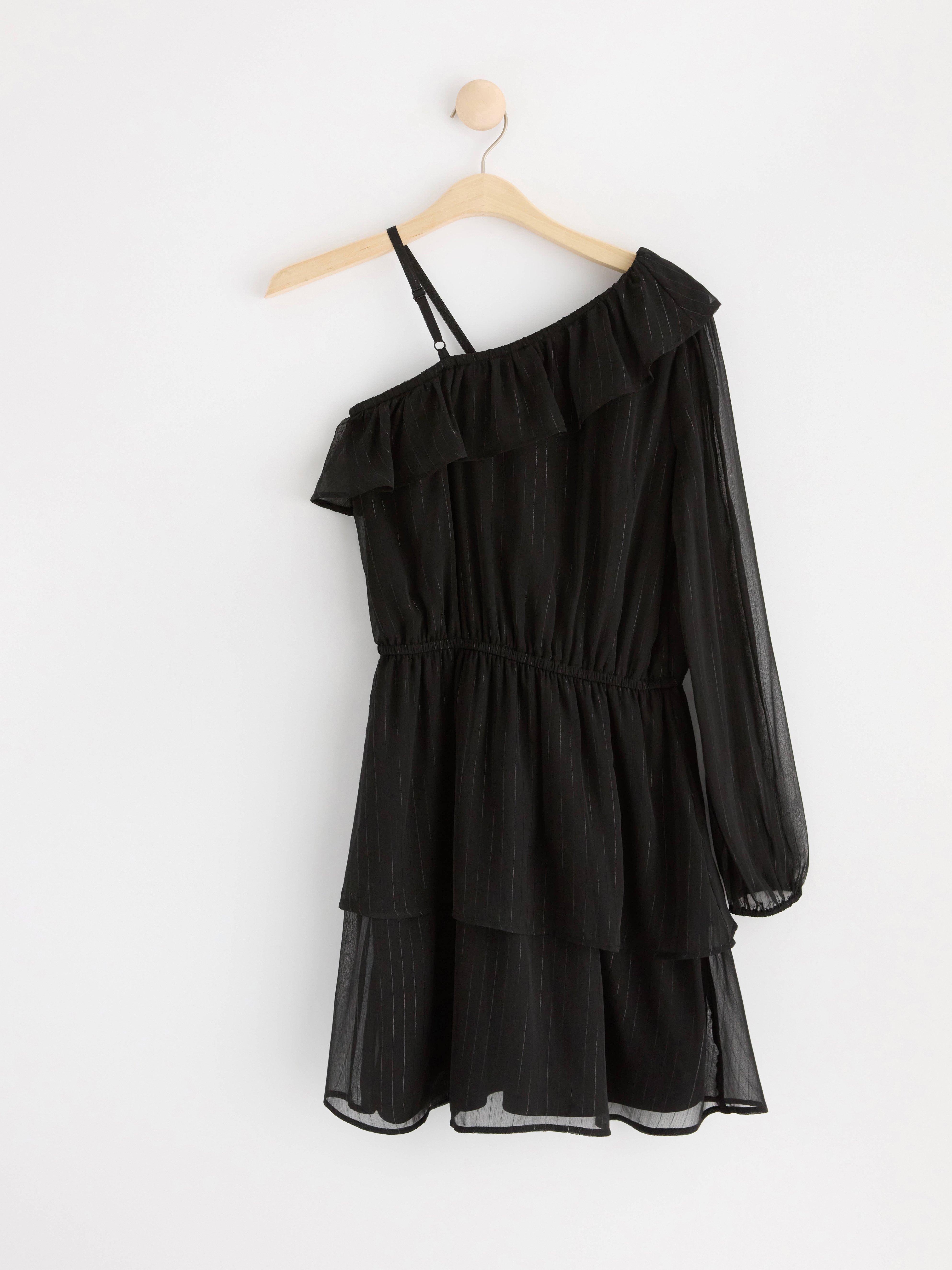 One shoulder chiffon dress Black