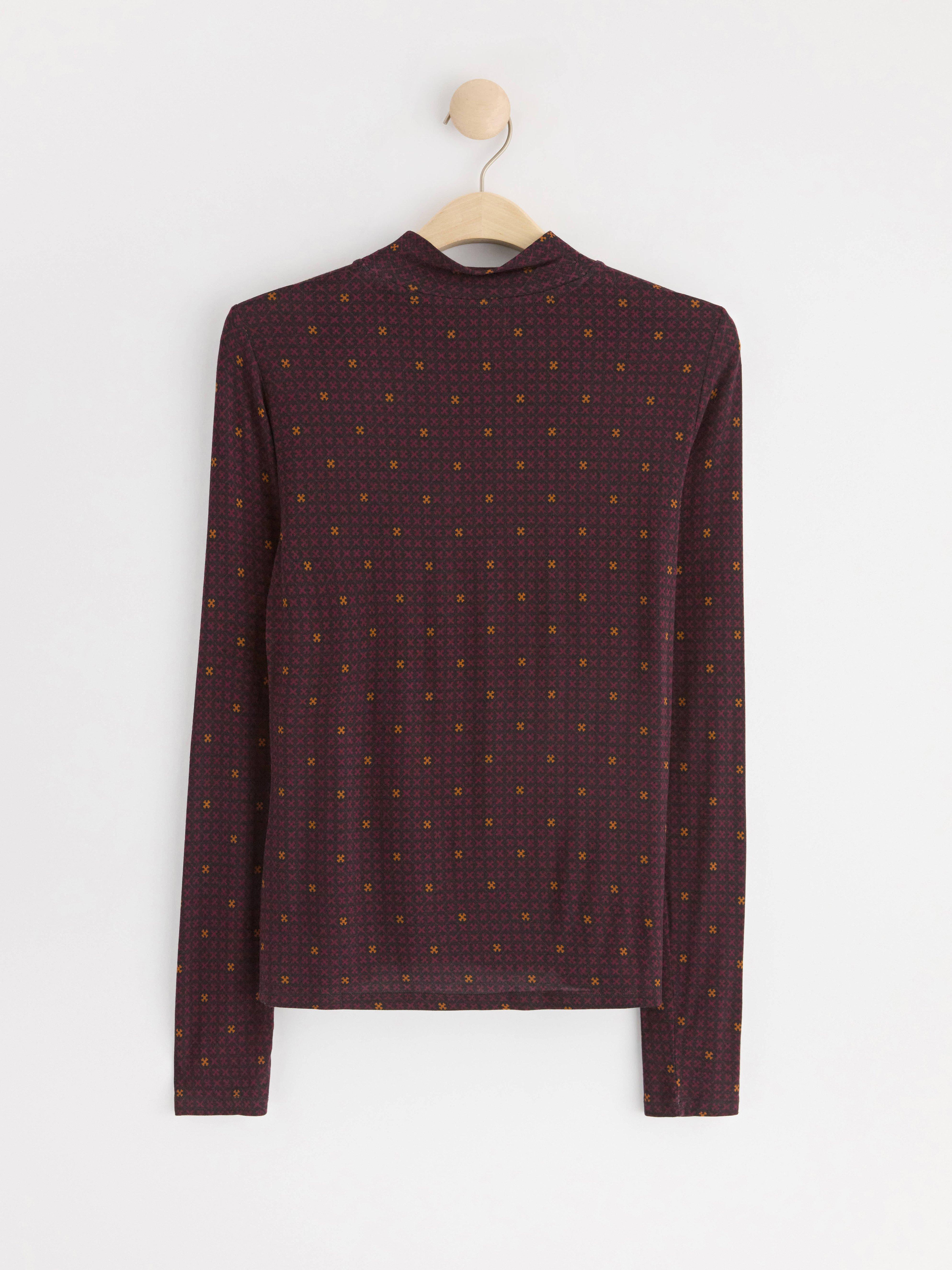 Mock neck top with pattern Dark dusty red