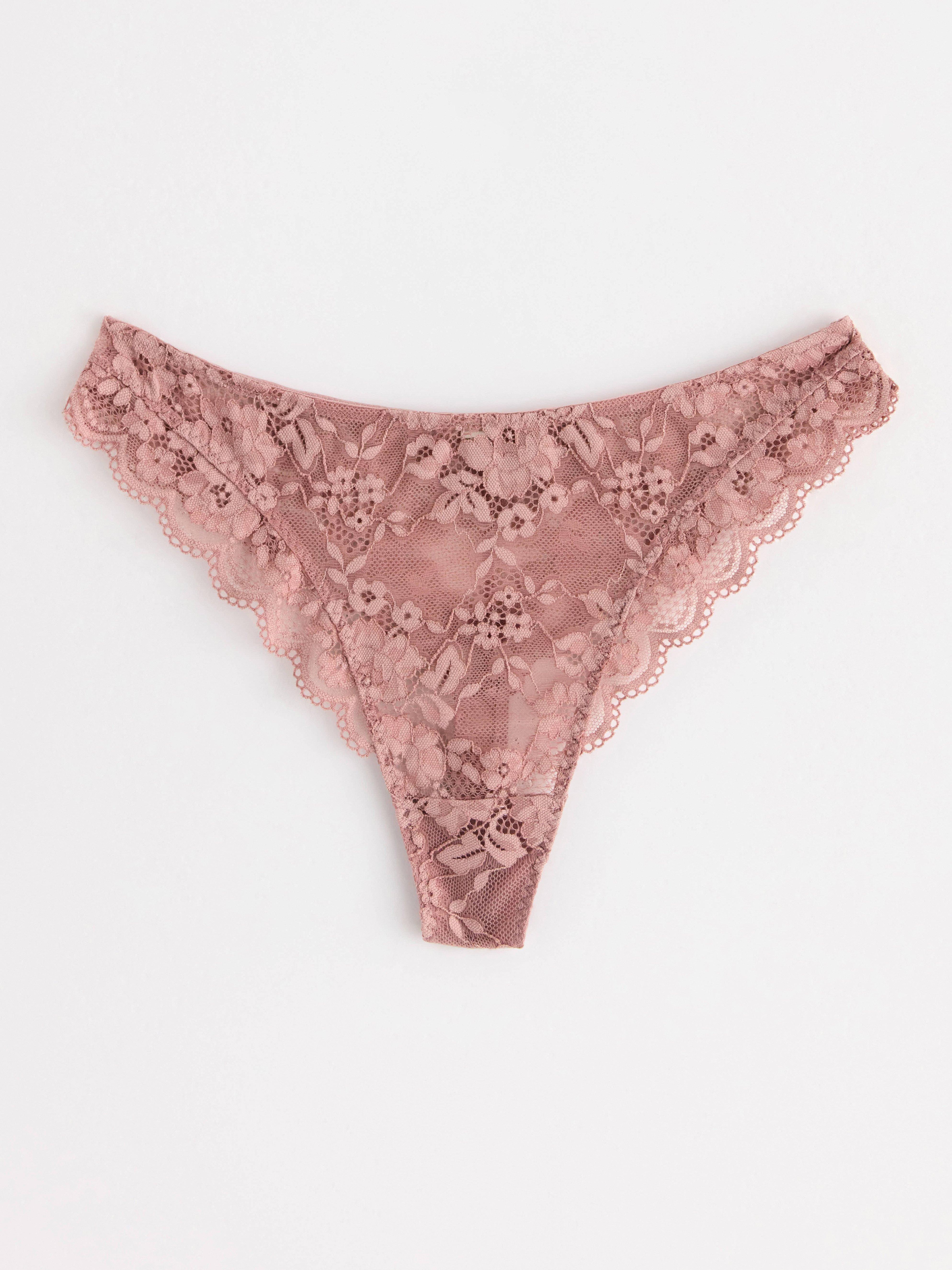 Thong regular waist with lace Light Dusty Pink