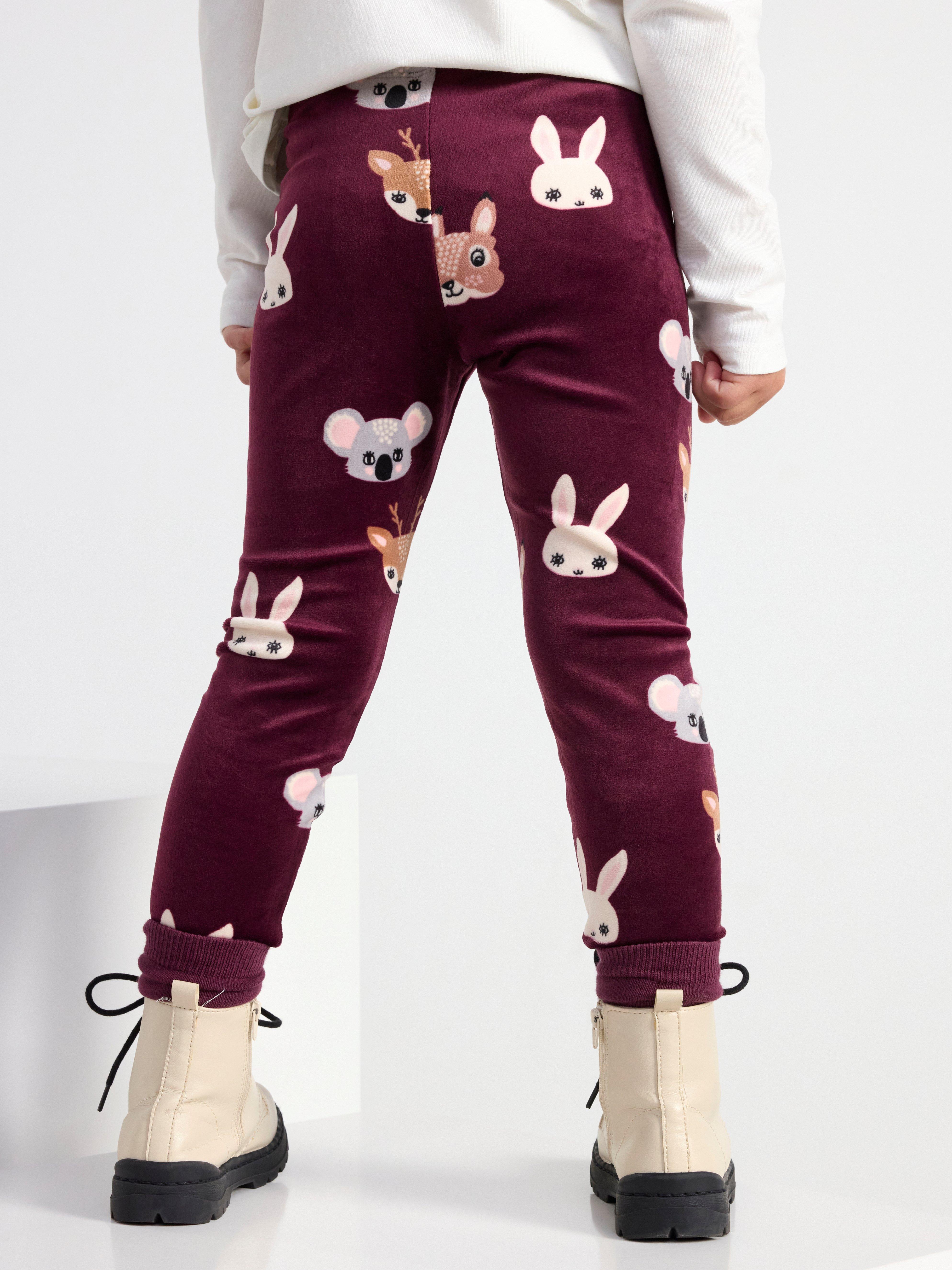 Velour leggings with animals Dark Lilac