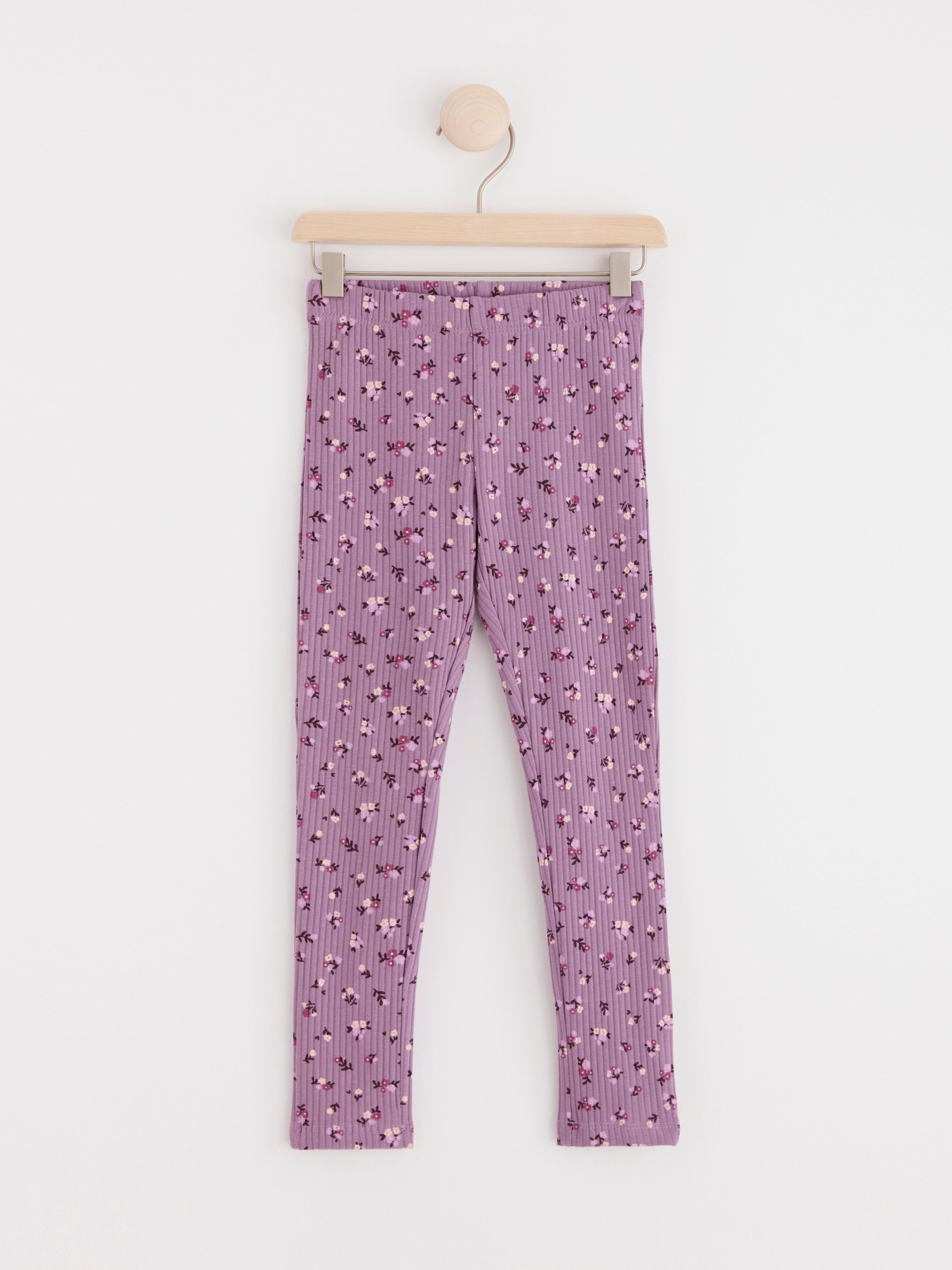 Leggings ribbed with flowers Light Dusty Lilac