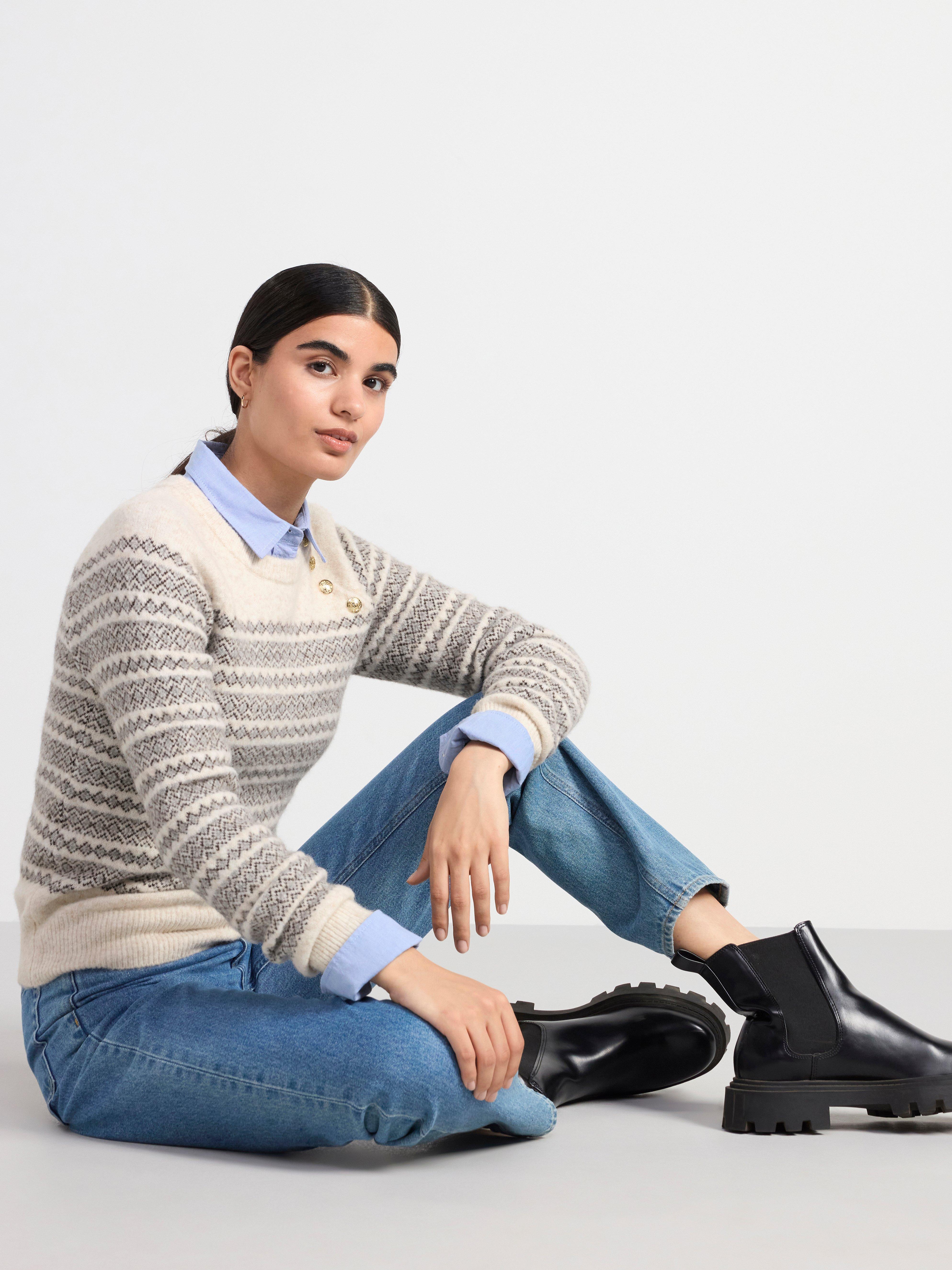 Knitted fair isle jumper Light Beige
