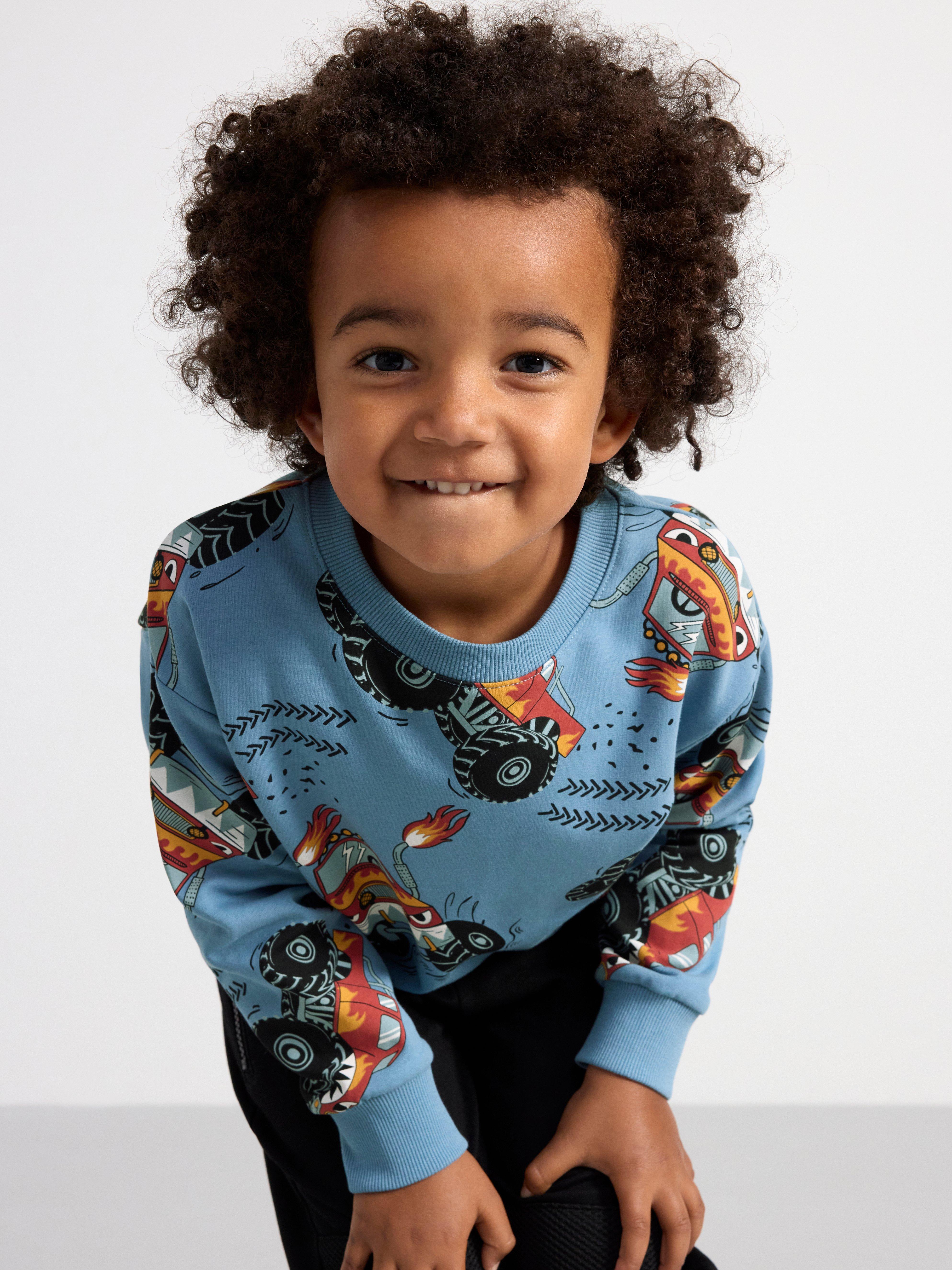 Sweatshirt with monstertrucks Light Dusty Blue