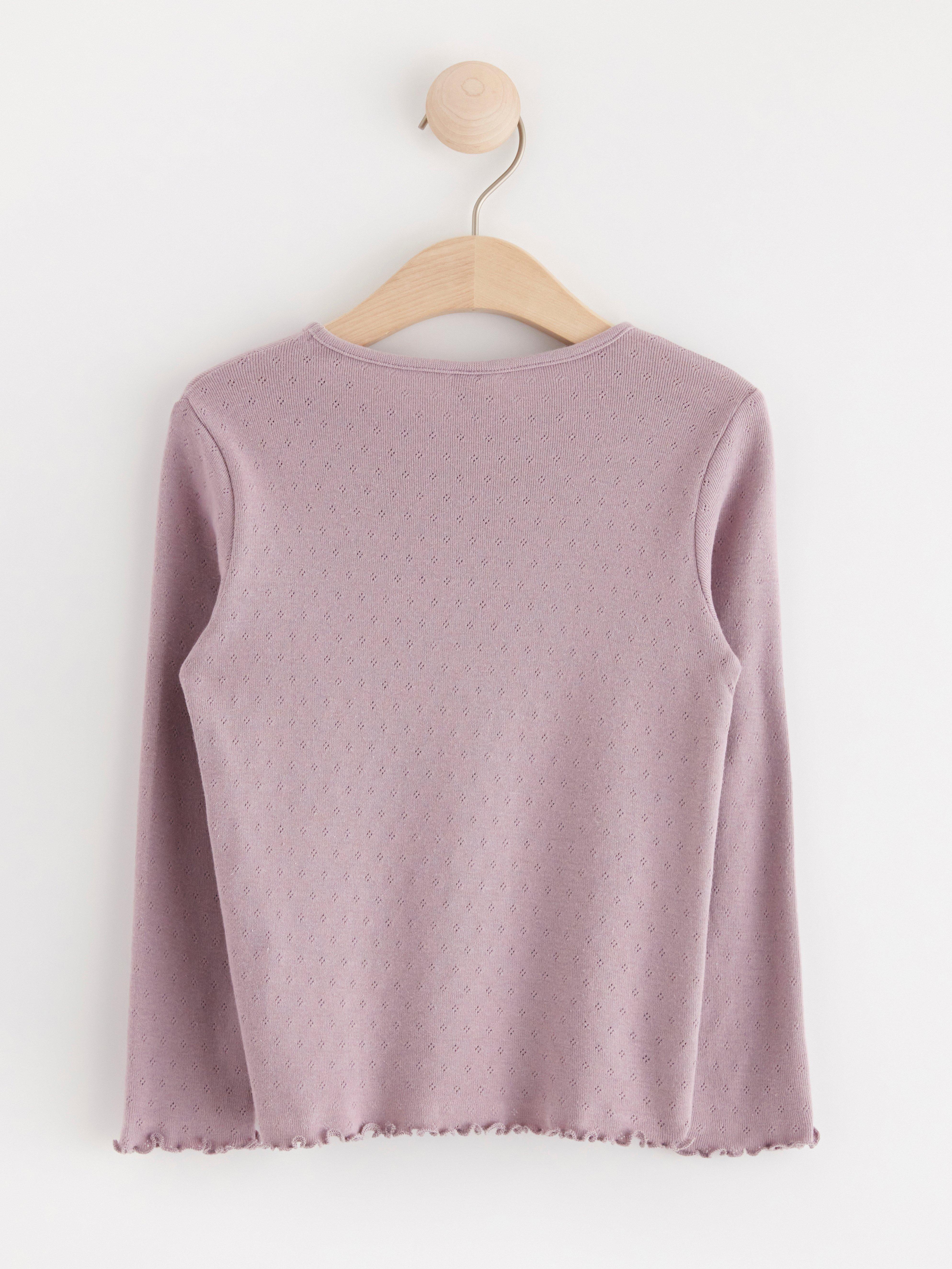 Top in pointelle with frills Light Dusty Lilac