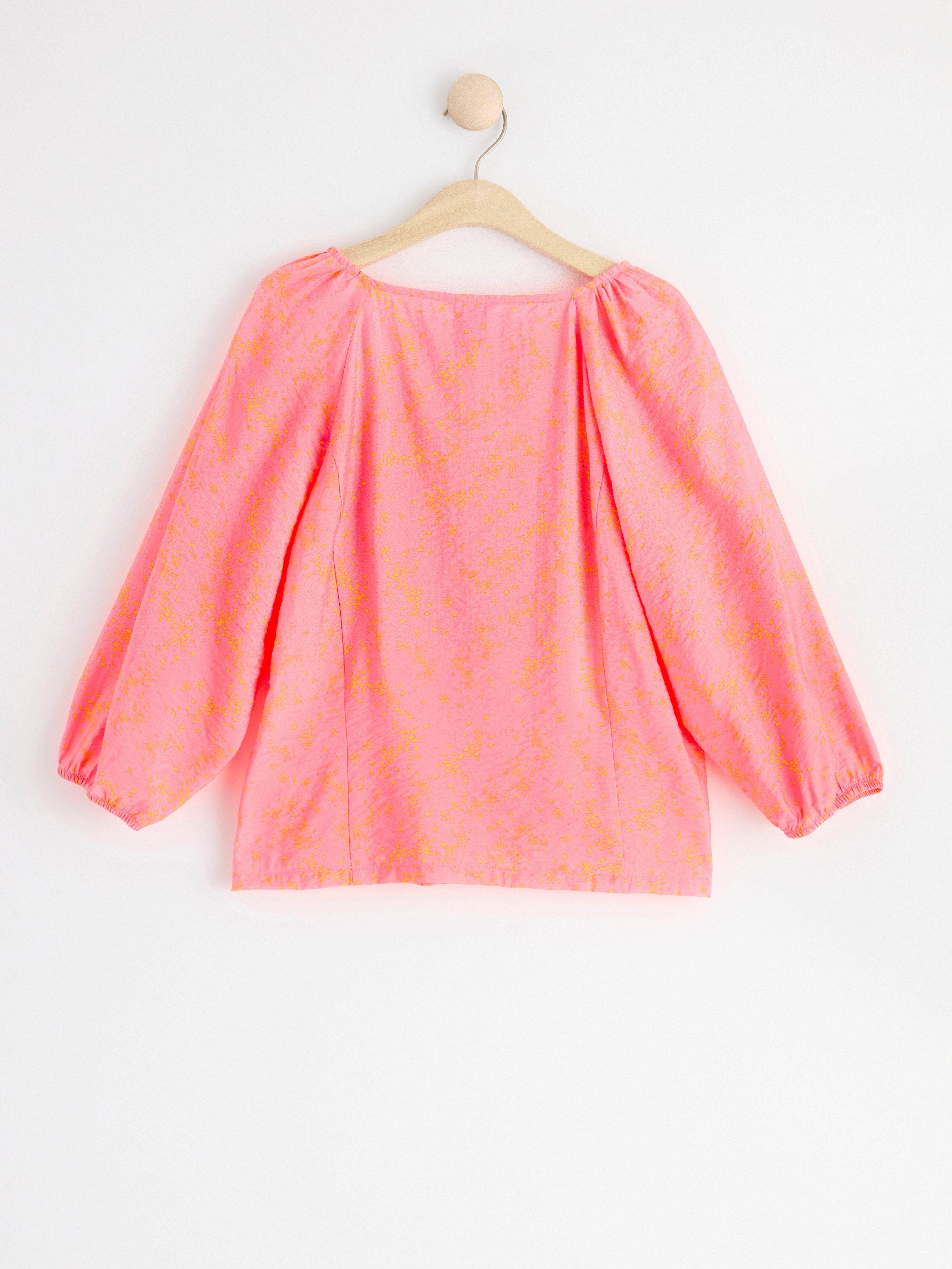 Patterned wide sleeve blouse pink