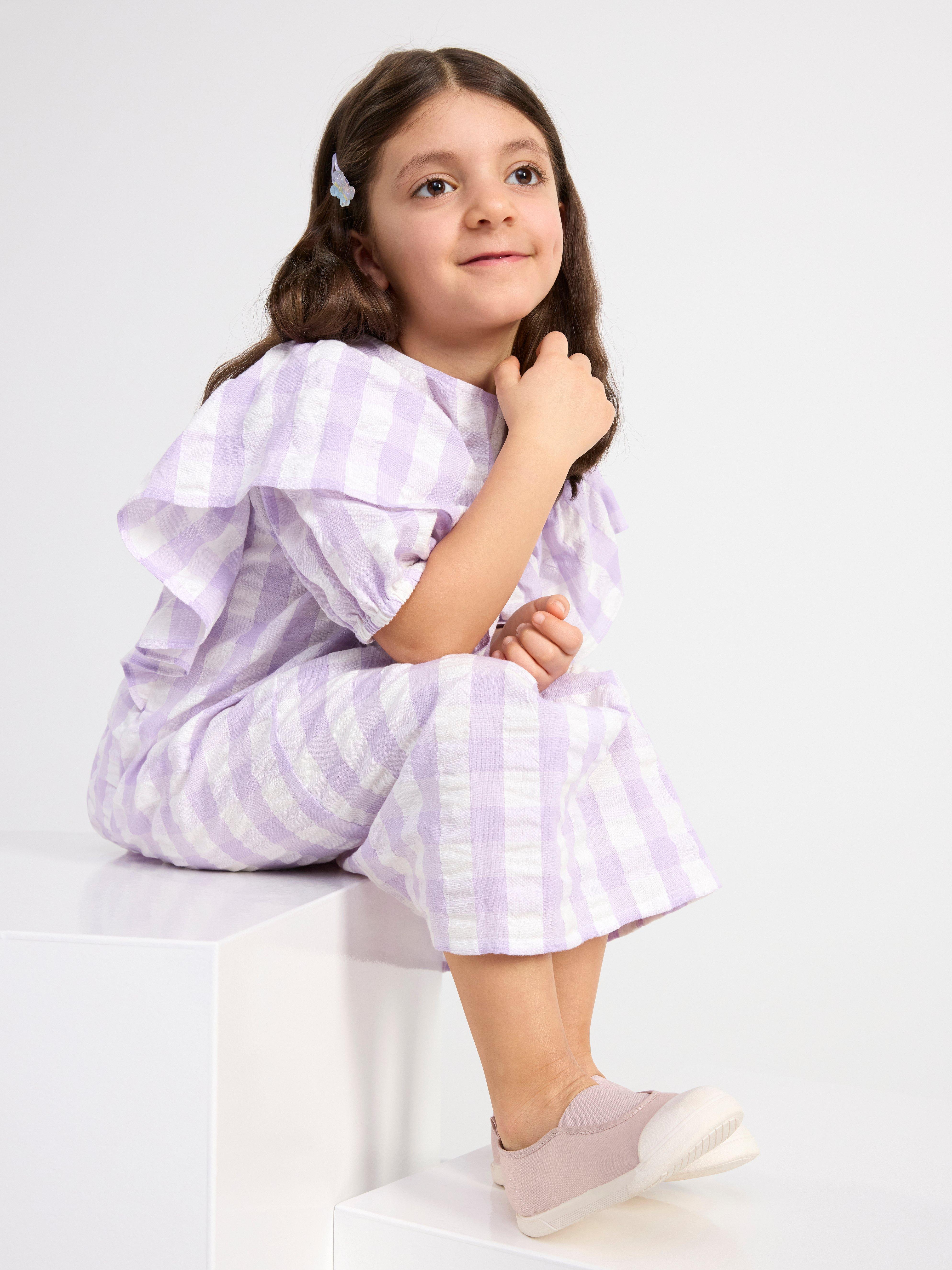 Short sleeve checked seersucker dress Light Lilac