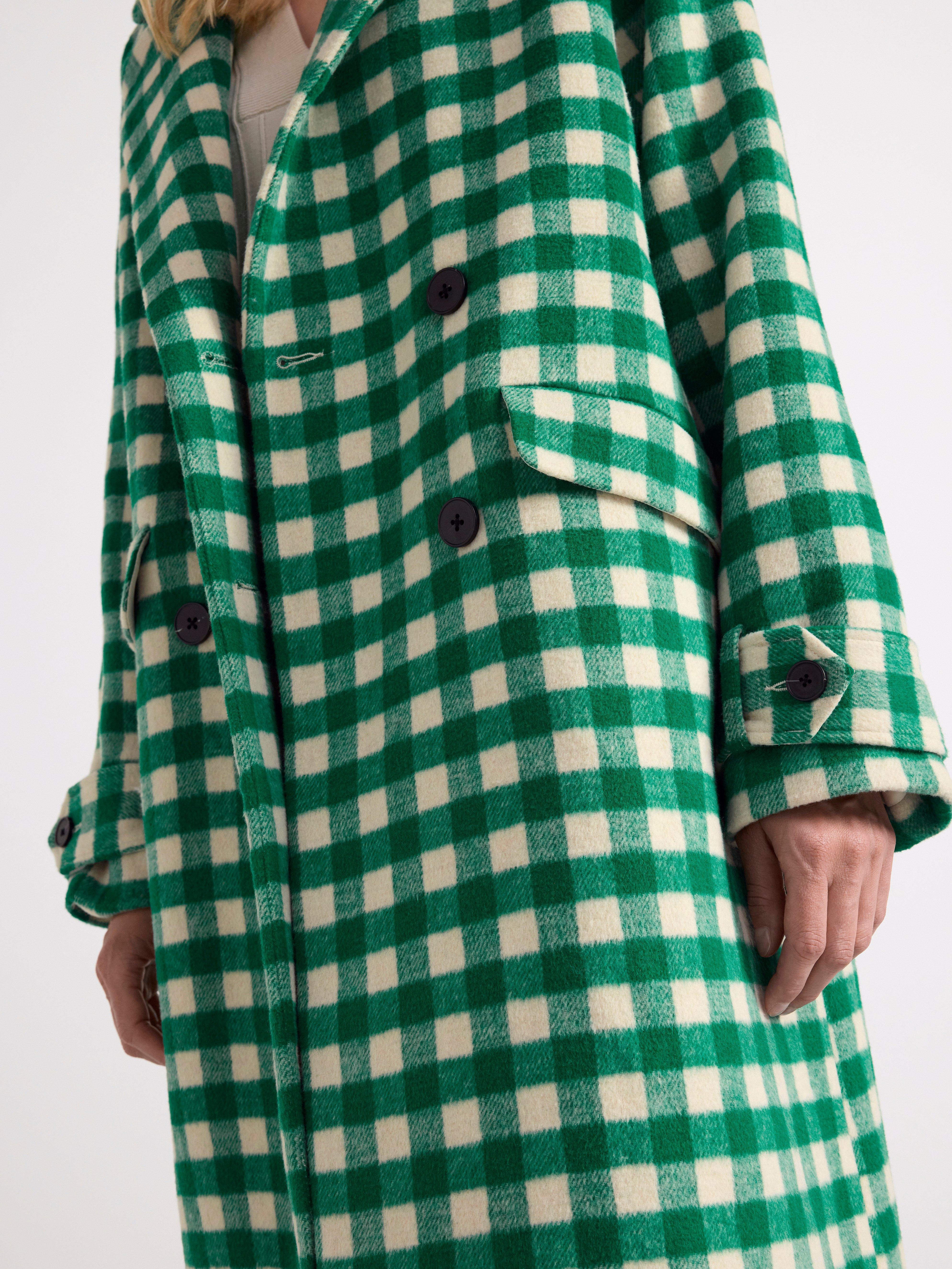 Coat checked double-breasted Green