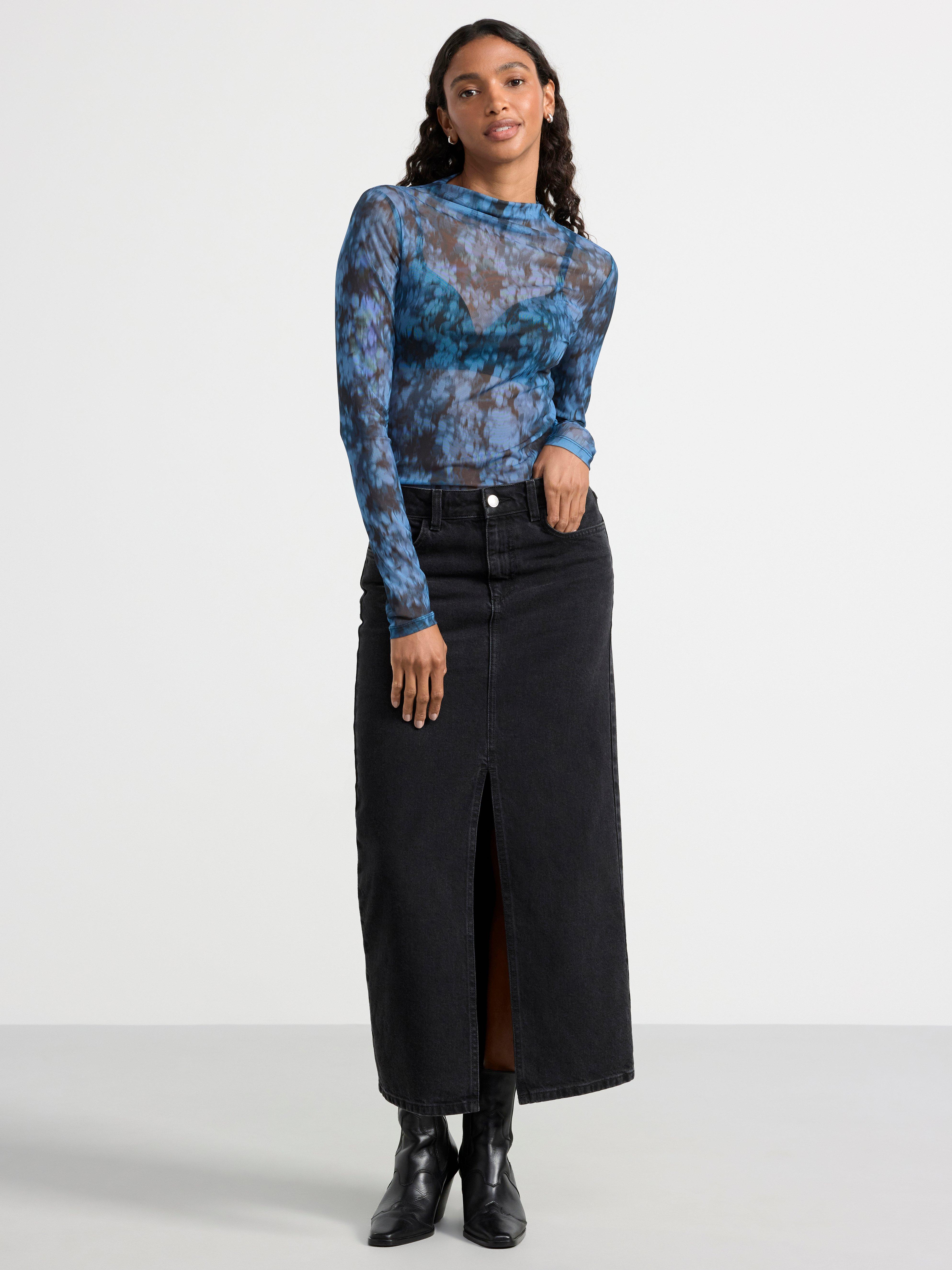 Long sleeve top in mesh Dark dusty blue