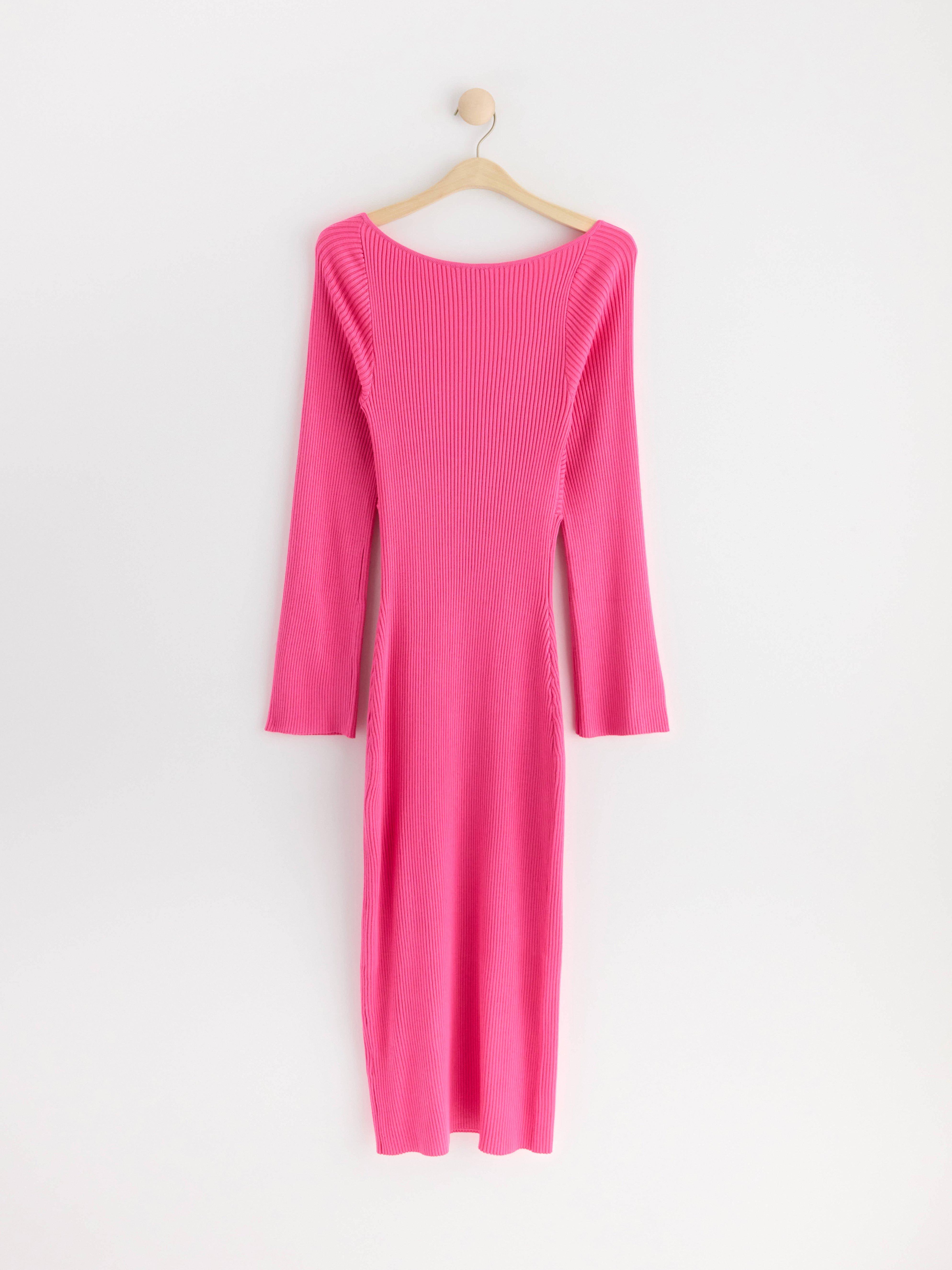 Rib-knitted maxi dress Dark Pink