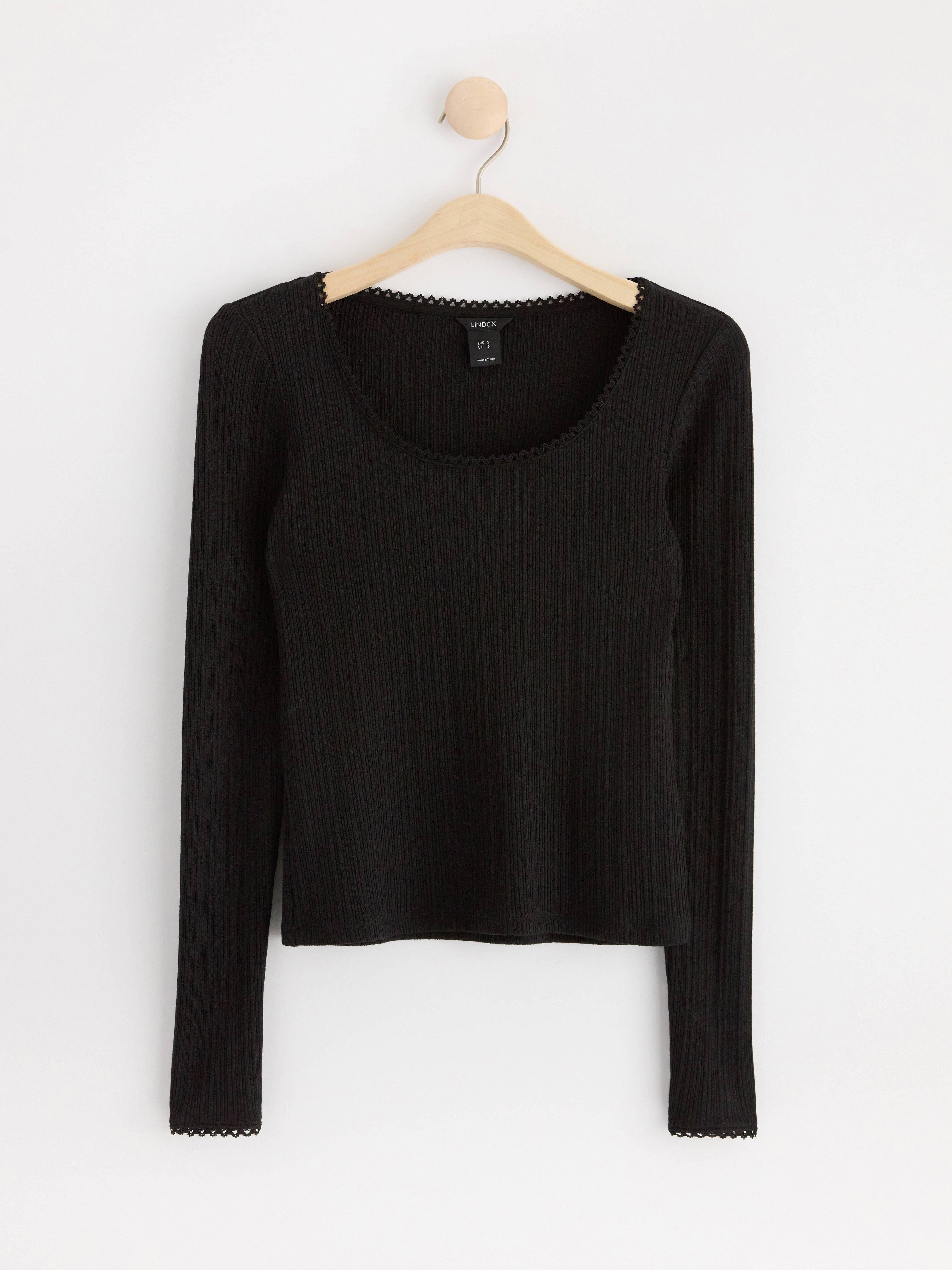 Ribbed long sleeve top Black