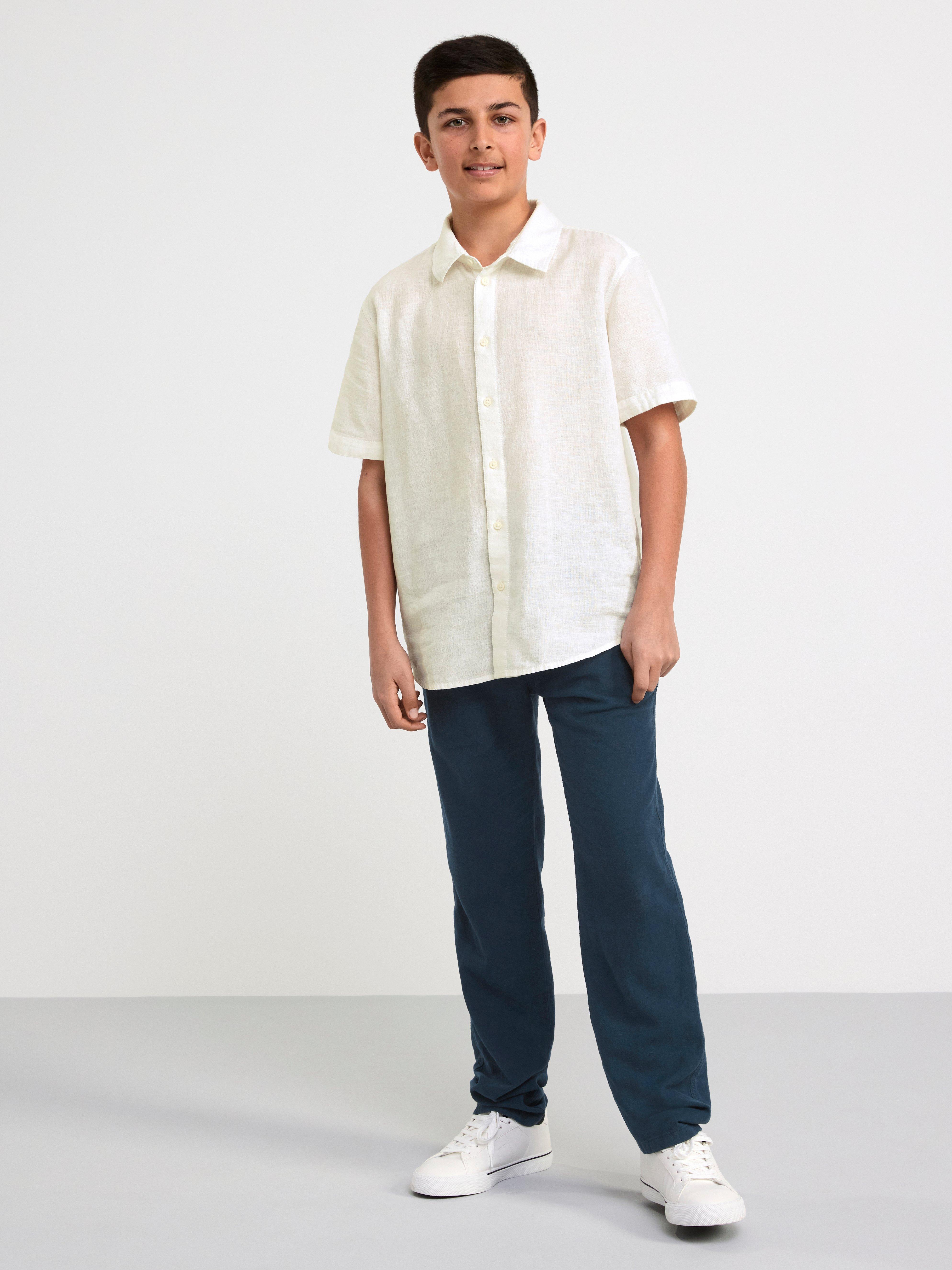 Short sleeved linen blend shirt Off White