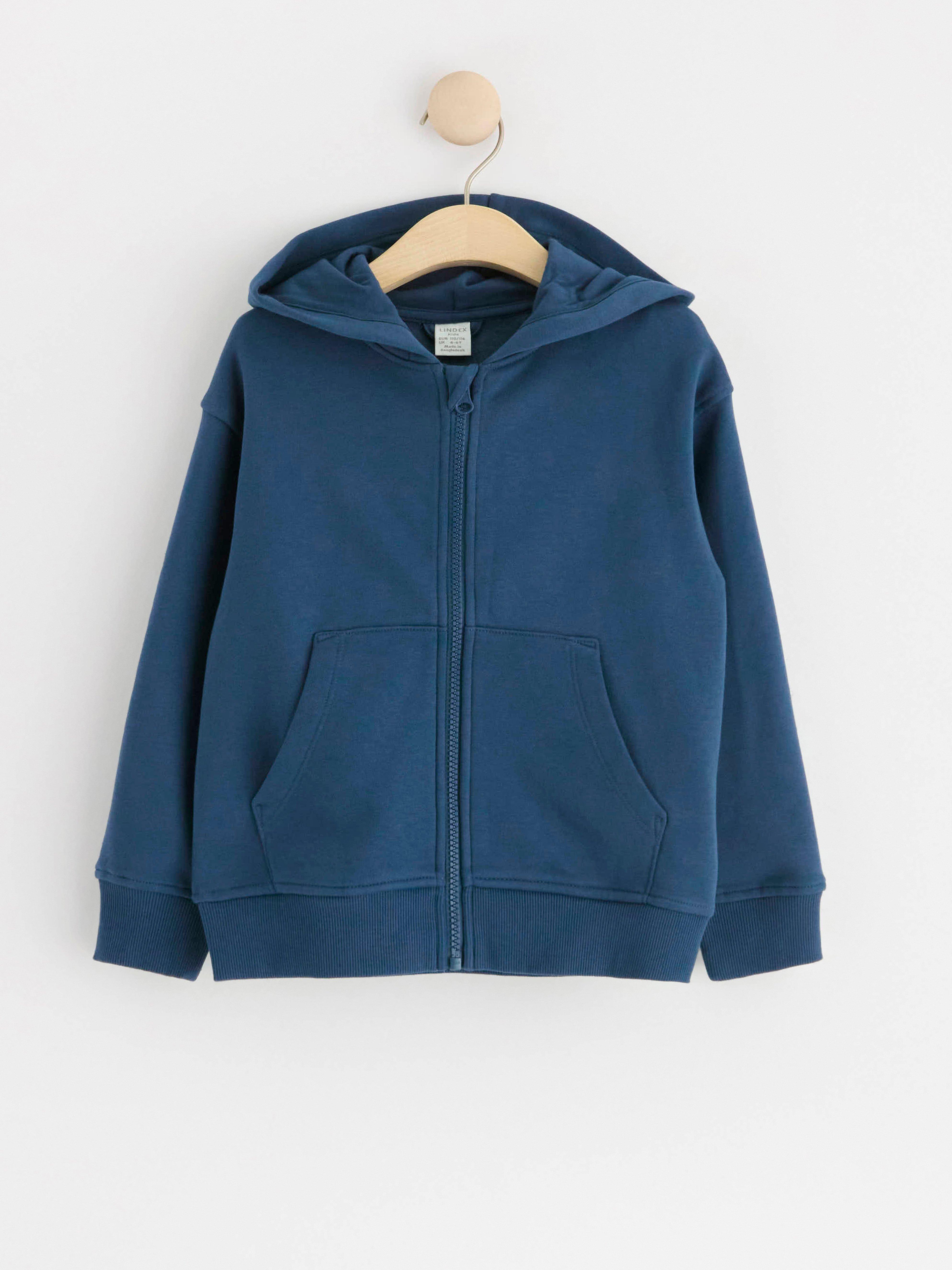 Zipped cotton hoodie with brushed inside Dark Dusty Blue