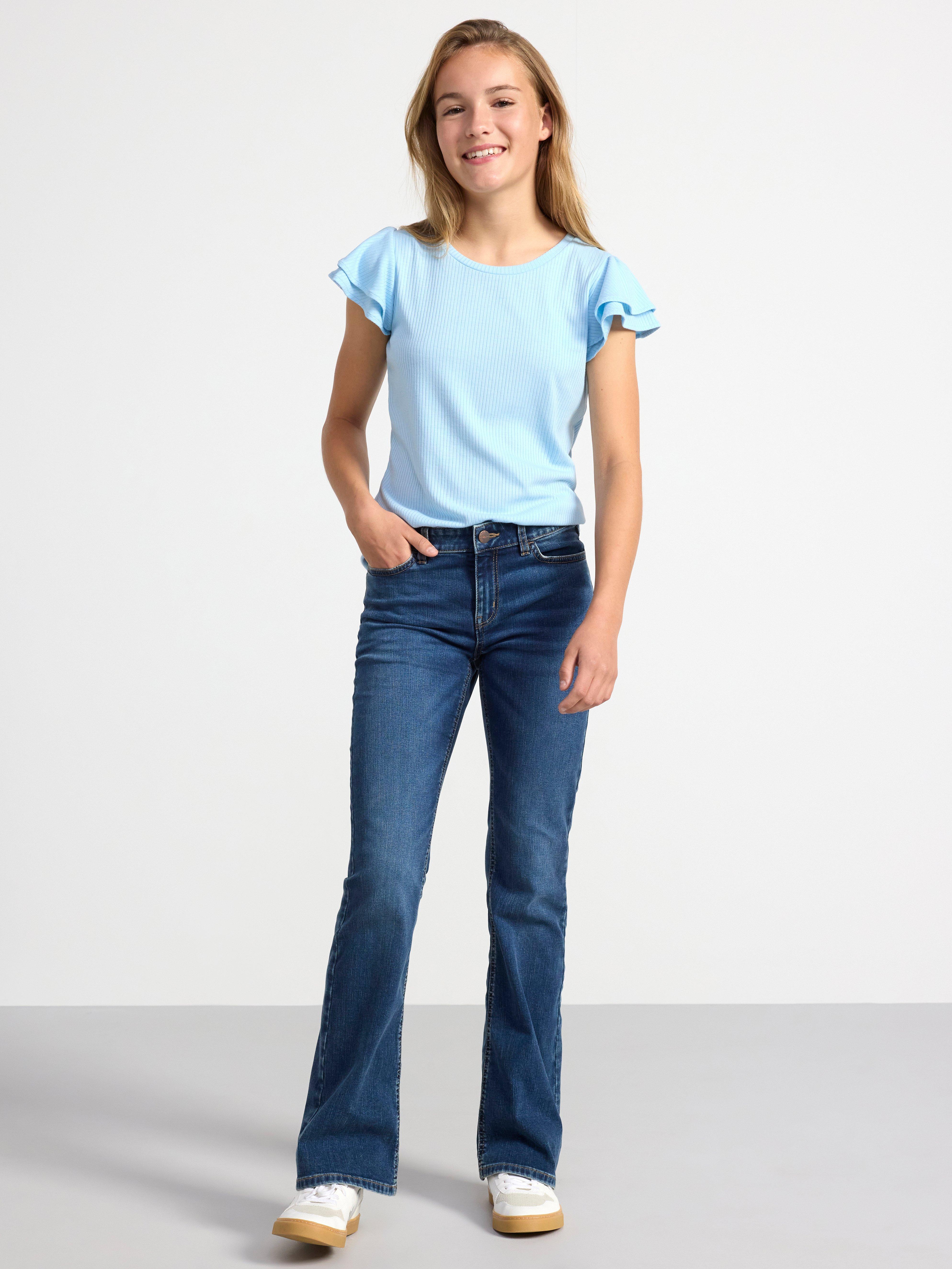 Short sleeve top with flounce Light Blue