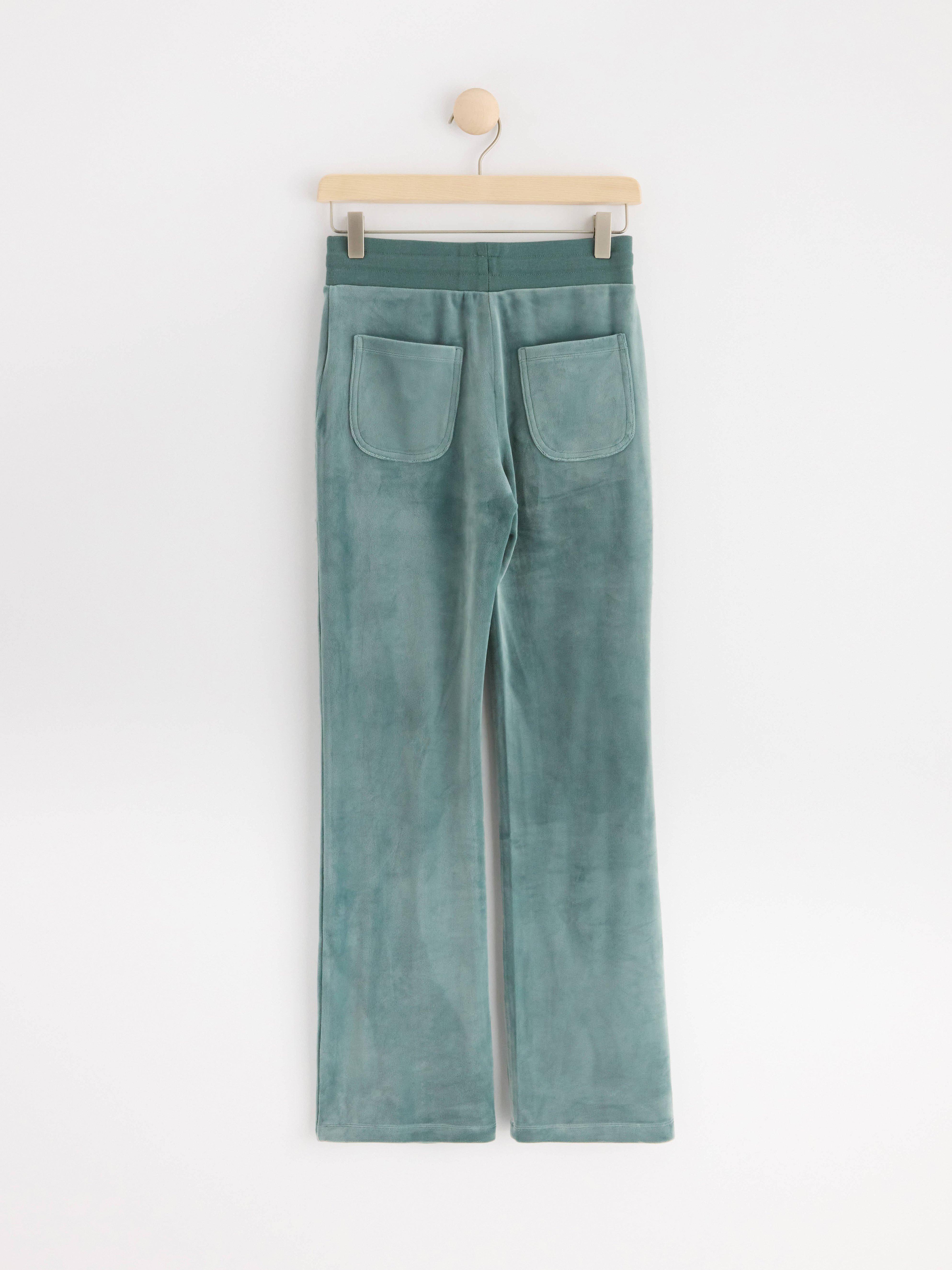 Flared velour trousers Dark Dusty Green