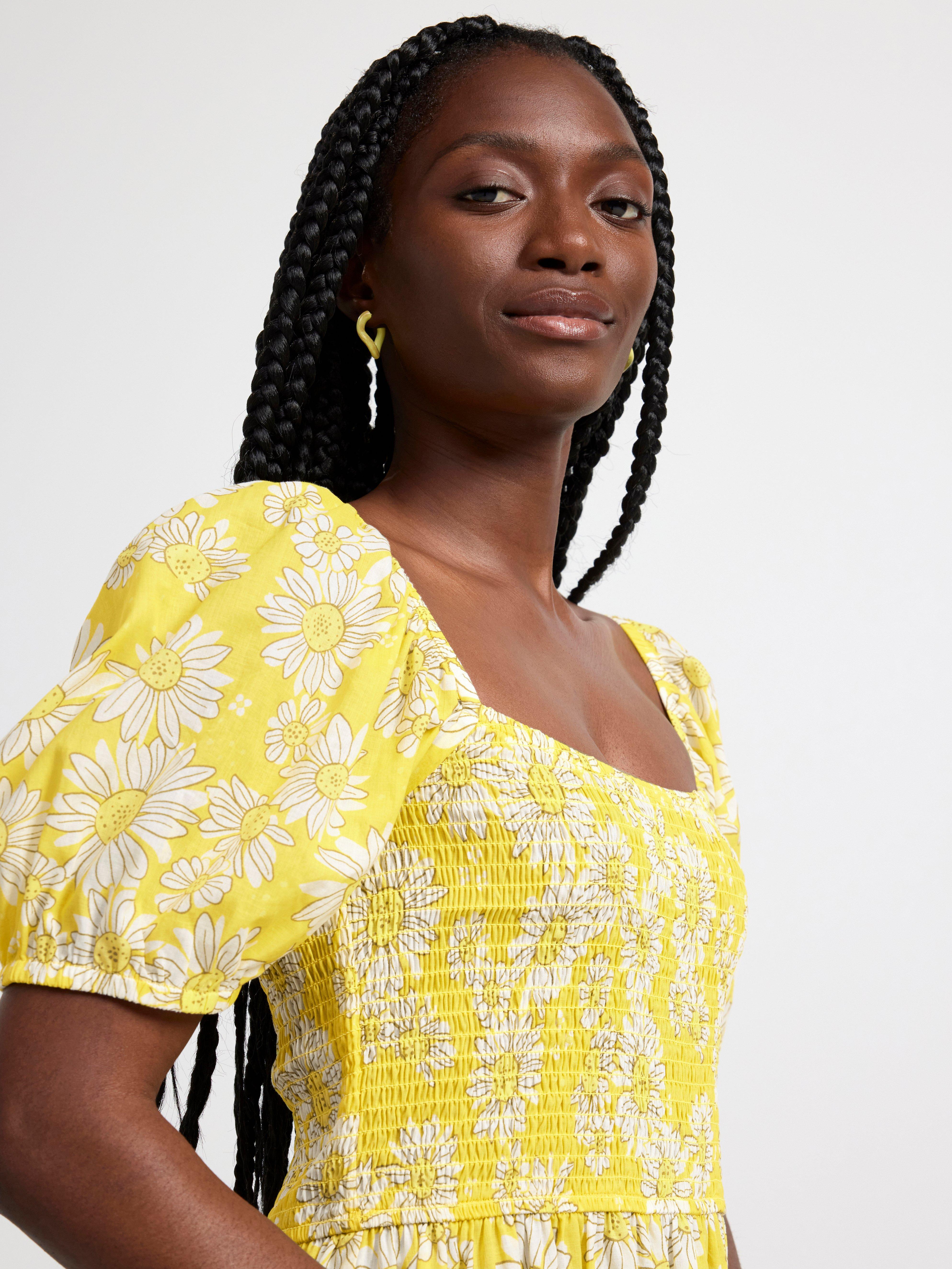 Floral dress with smock Yellow