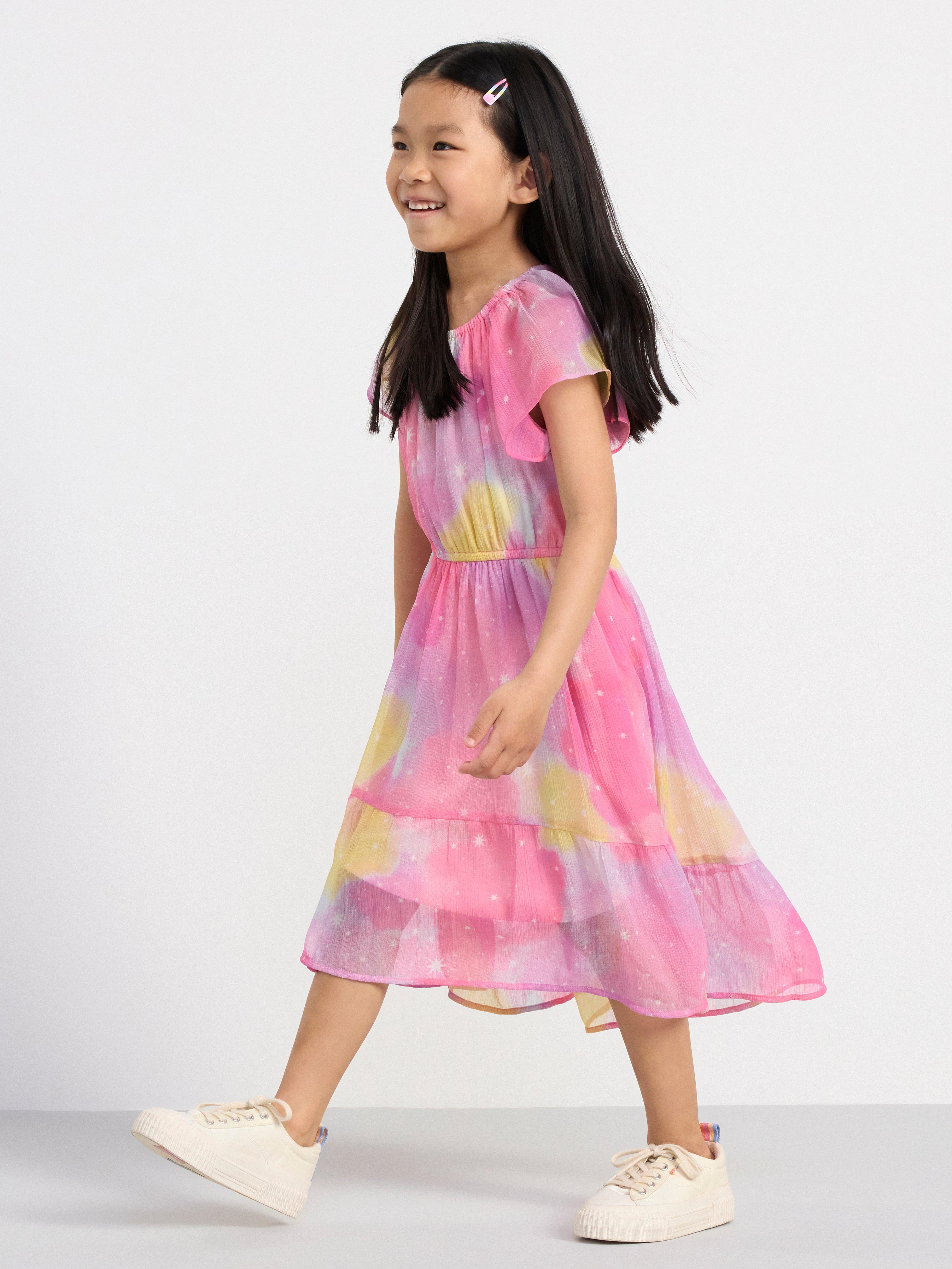 High-low short sleeve chiffon dress Pink