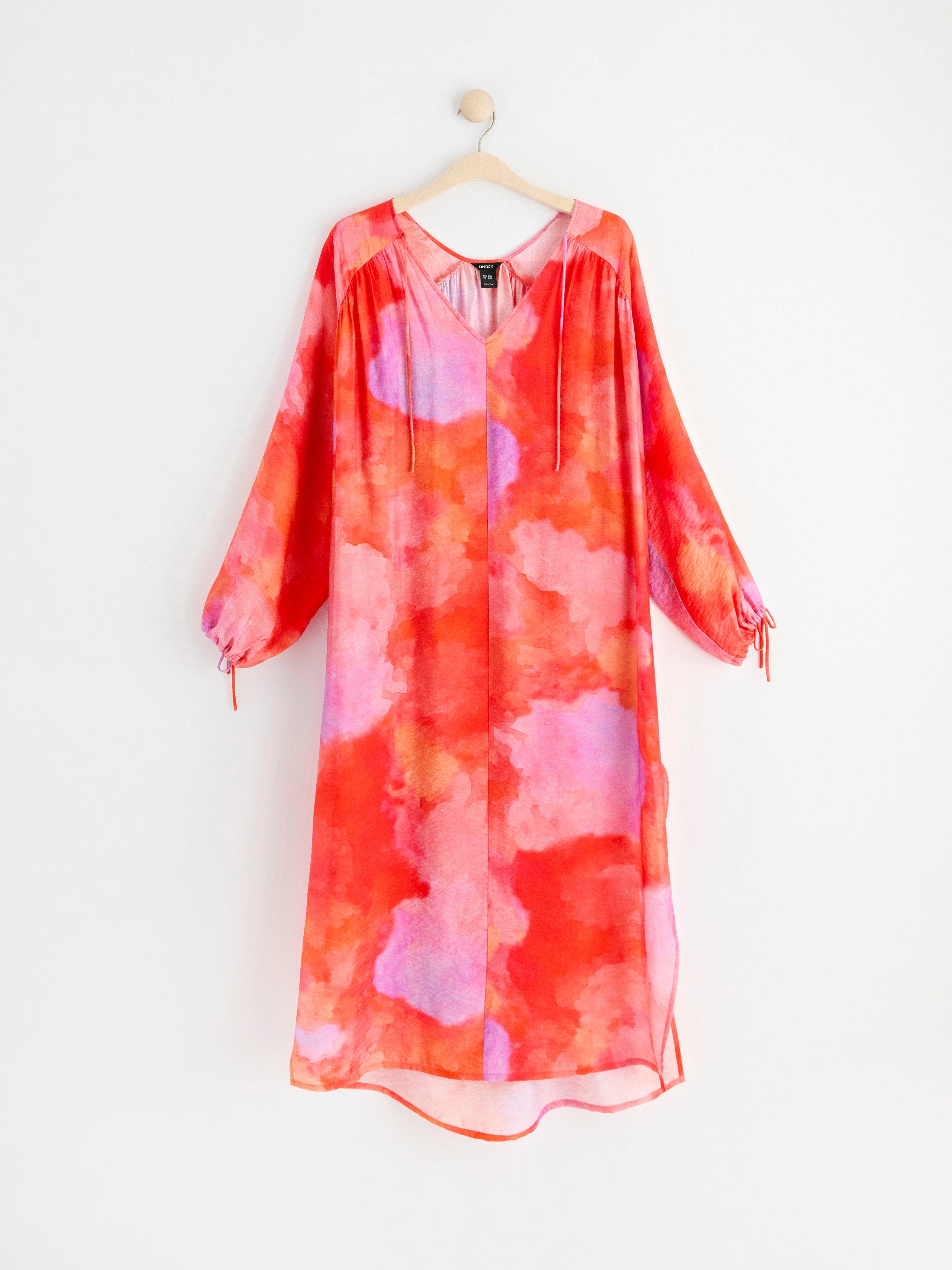 Patterned long sleeve kaftan dress pink