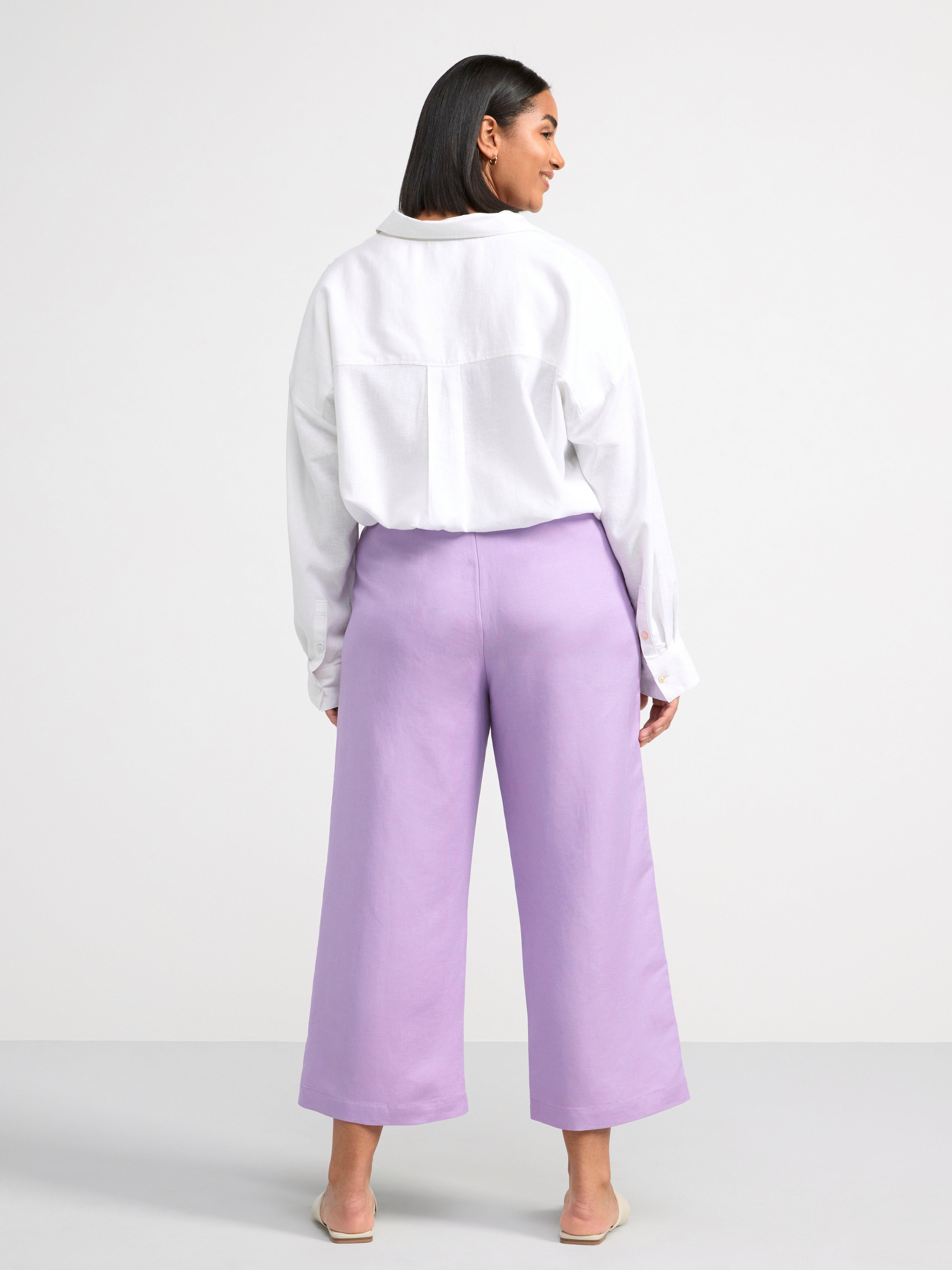 BELLA Straight cropped linen blend trousers Dusty Lilac