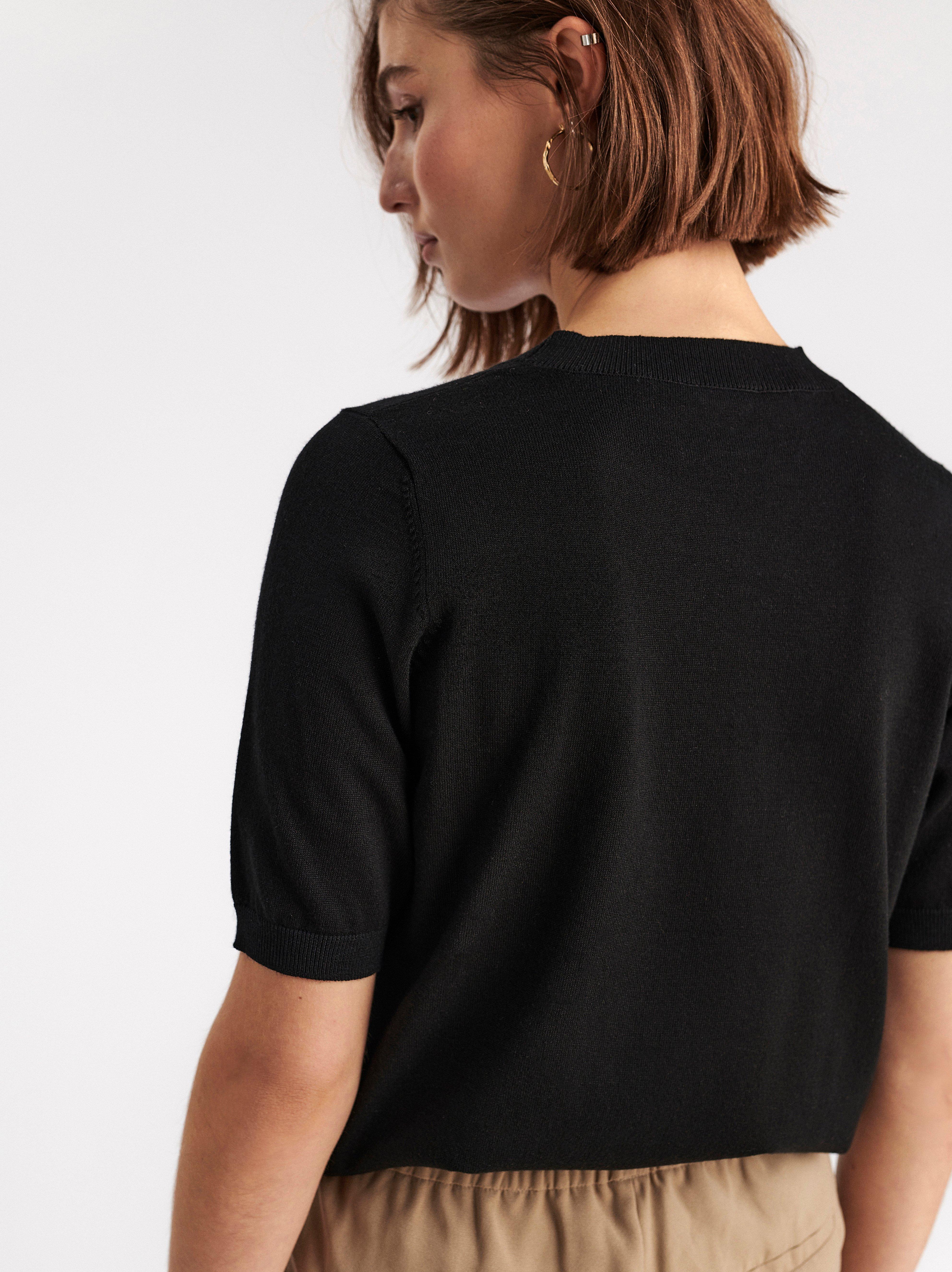 Fine-knit short sleeve jumper Black