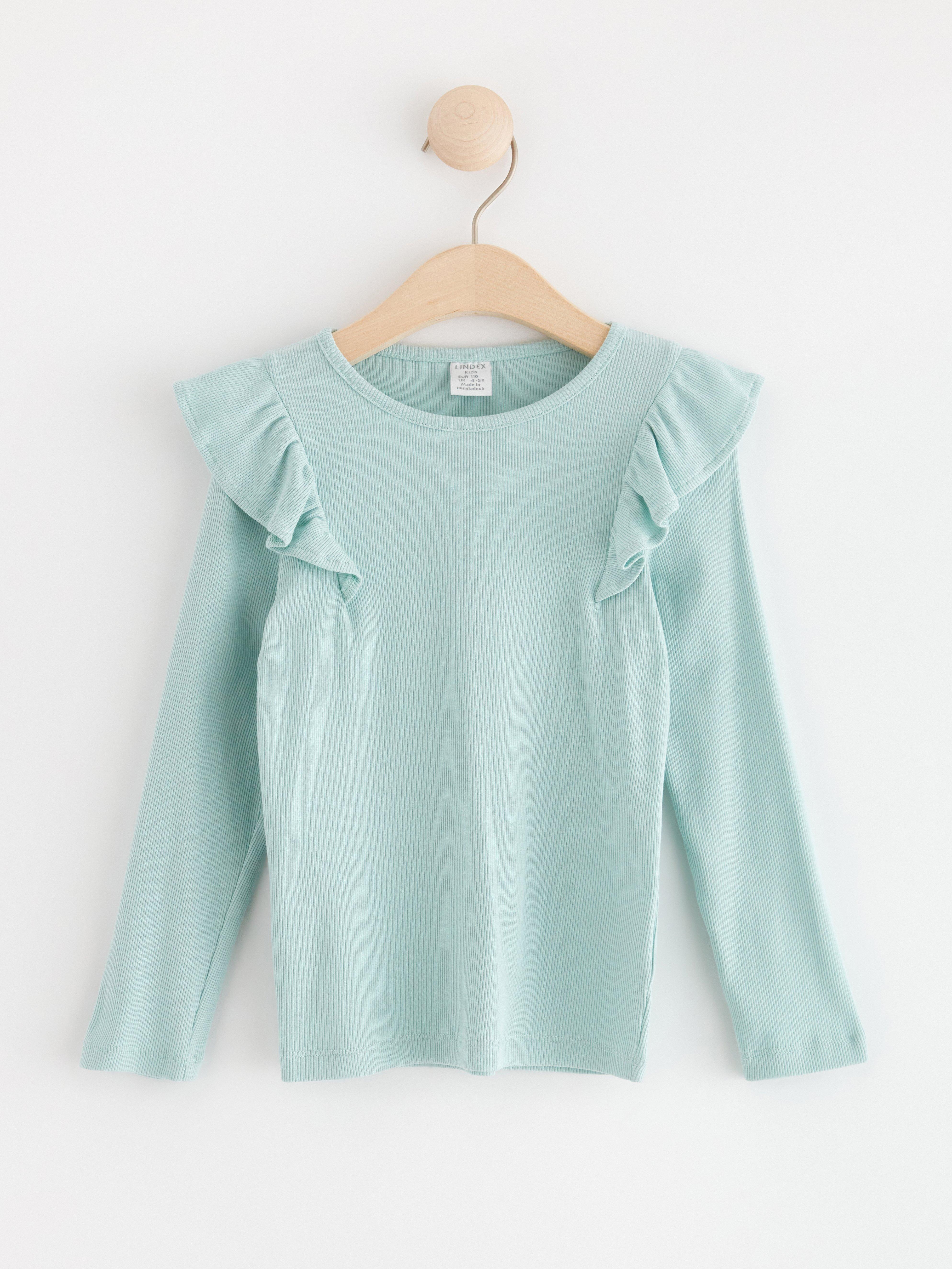Long sleeve ribbed top Light Dusty Turquoise