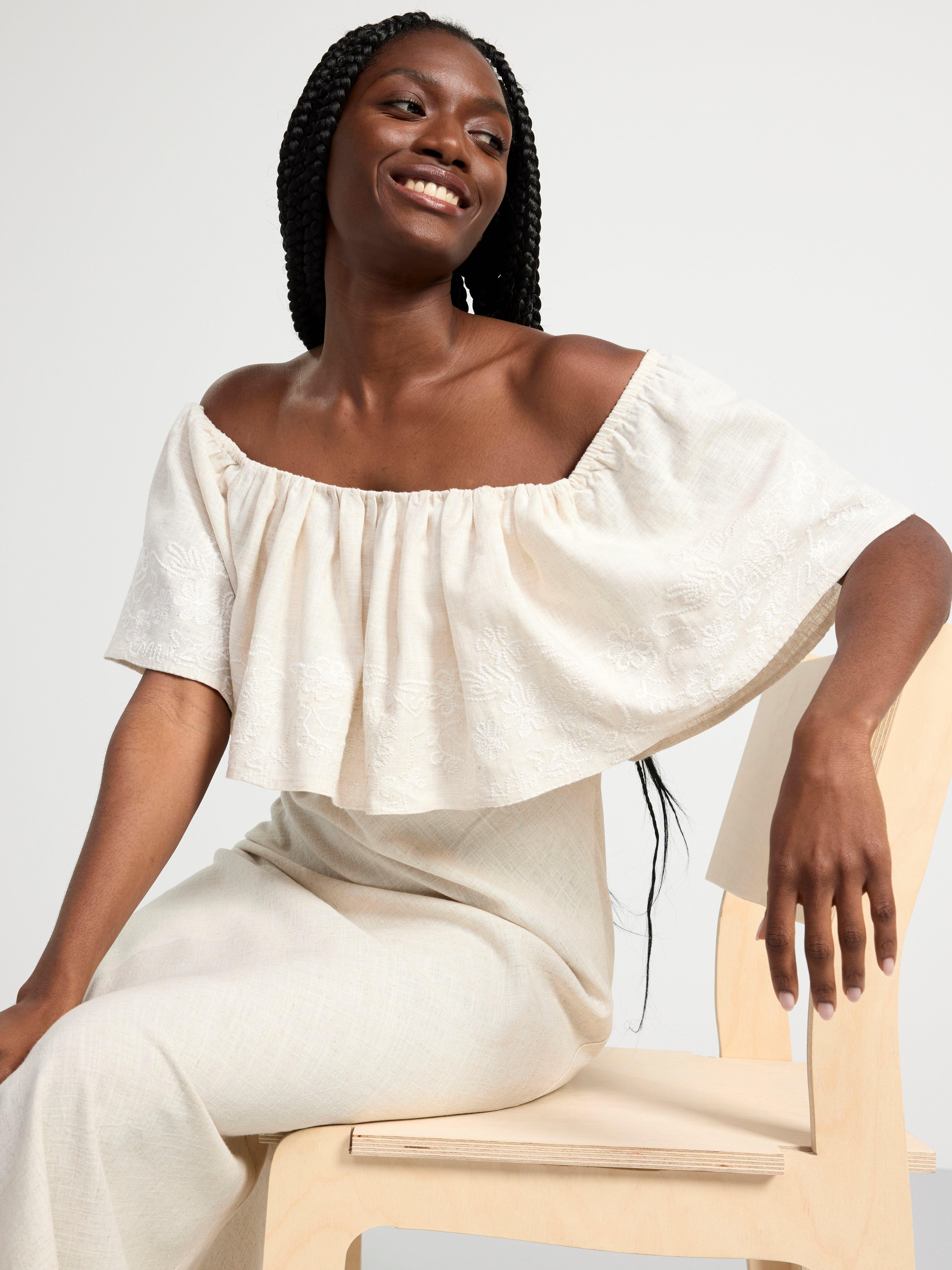 Maxi dress with flounce beige