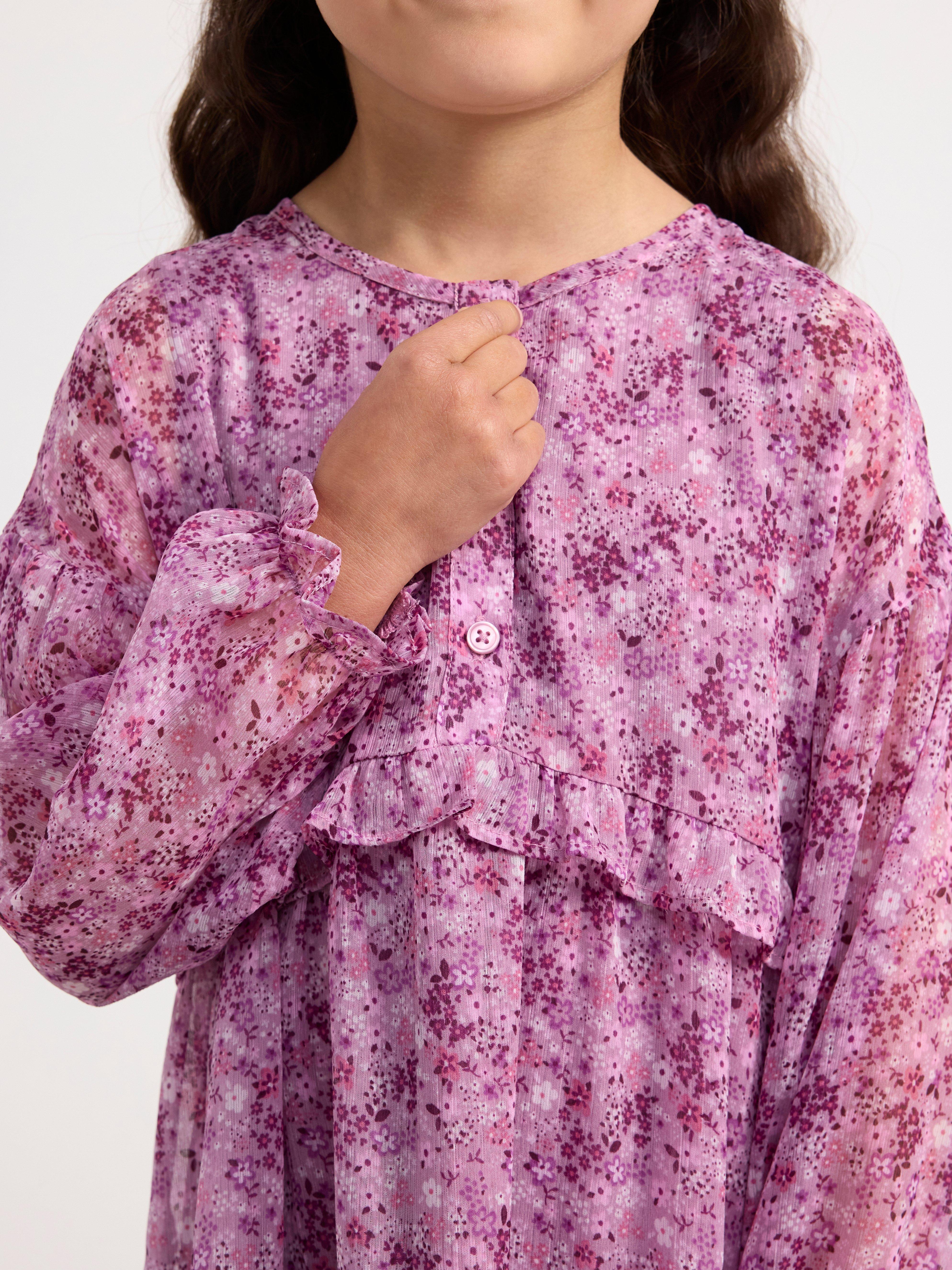 Tiered dress with flowers Light Dusty Lilac