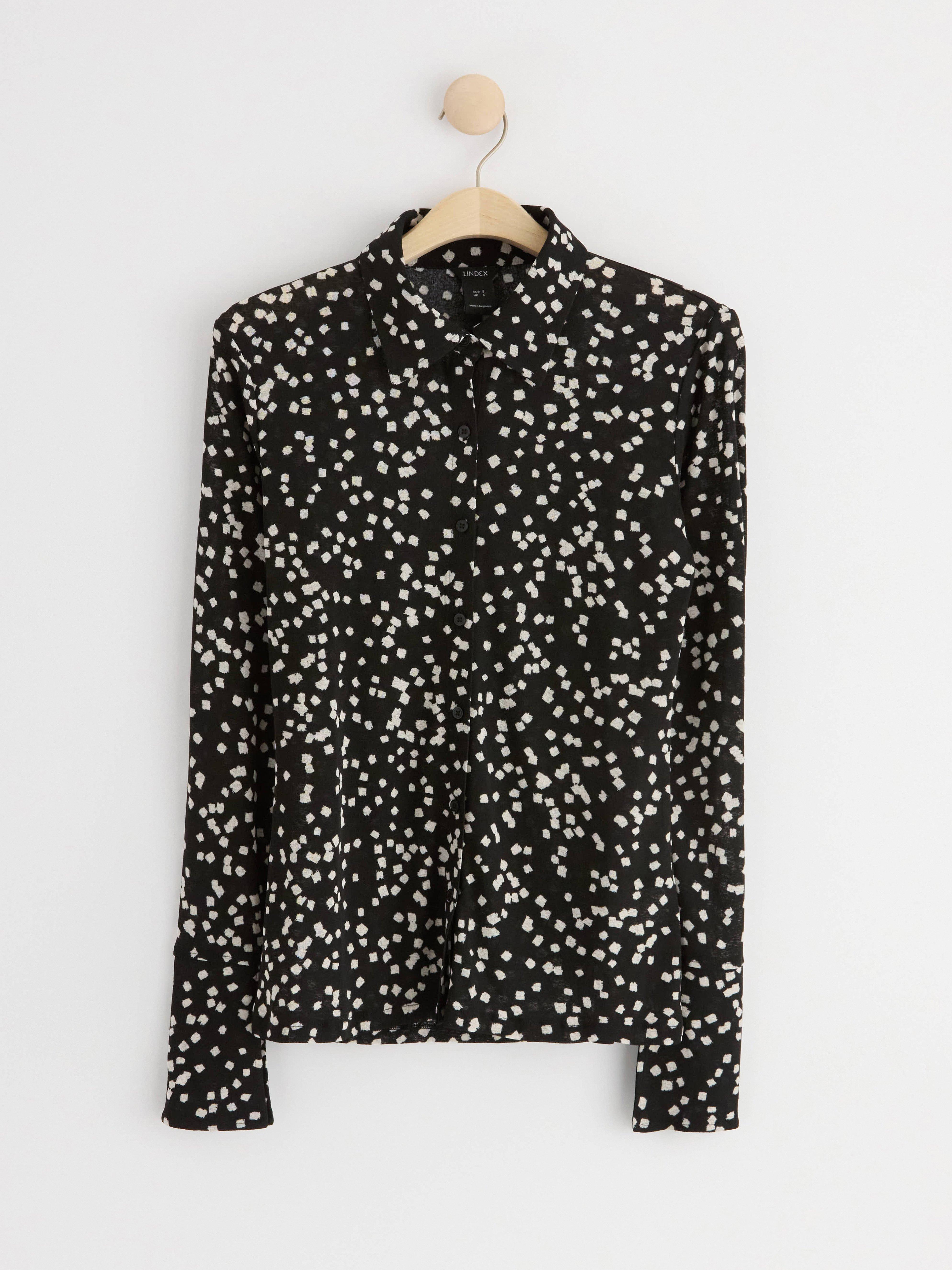 Ling sleeve top with collar Black