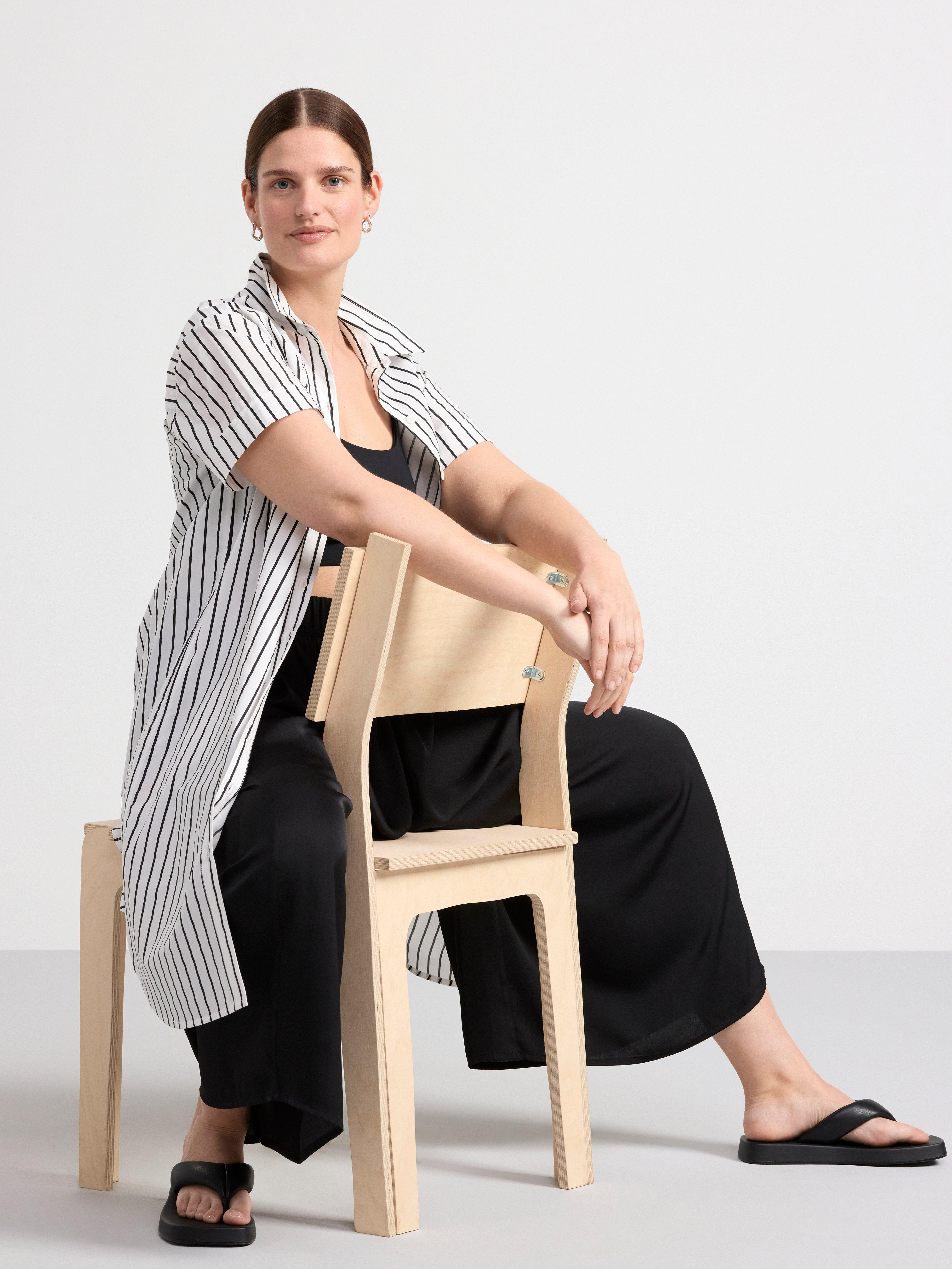 Short sleeve shirt dress with stripes Black