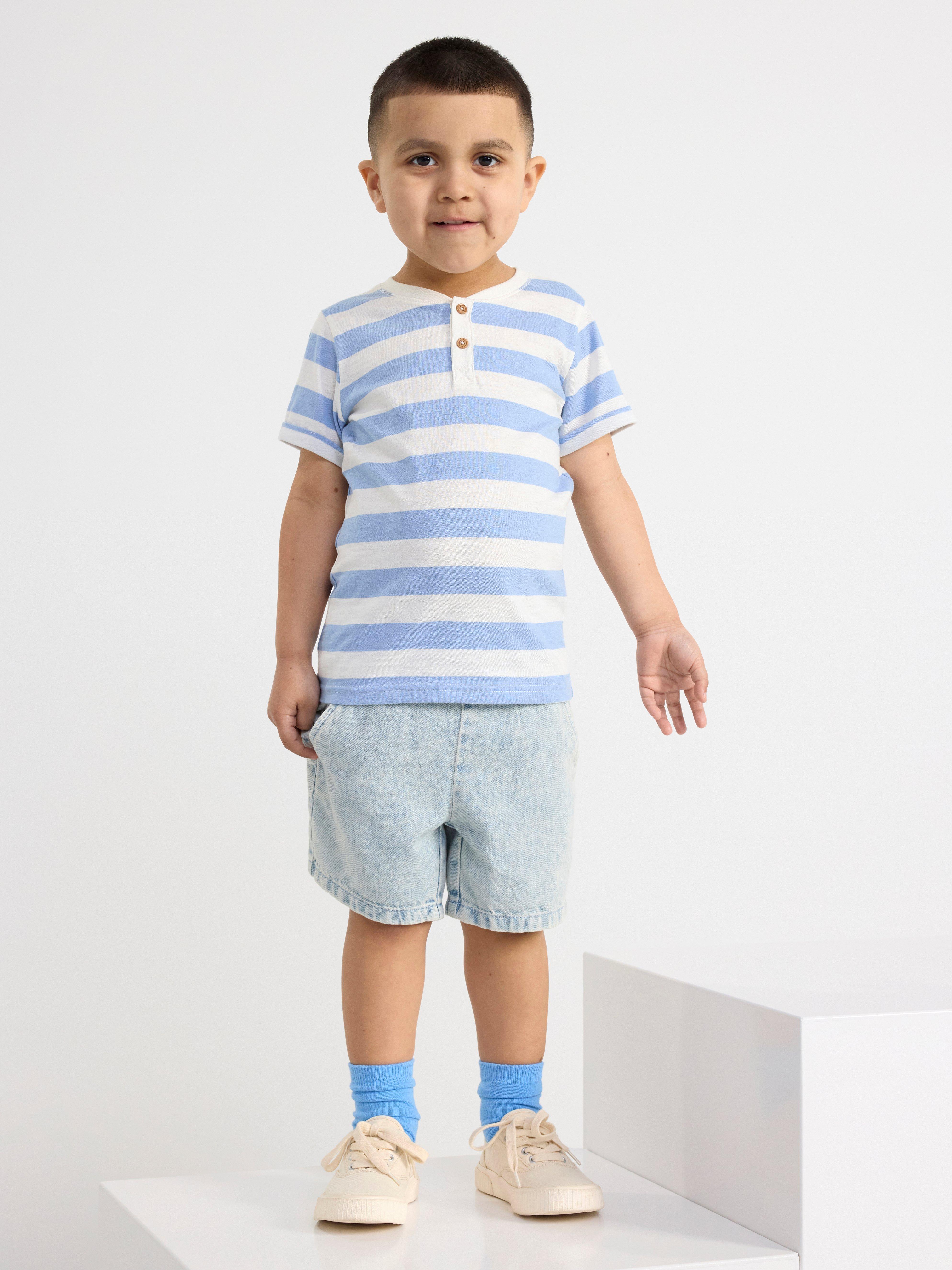 Short sleeve top with buttons Lt Dusty Blue