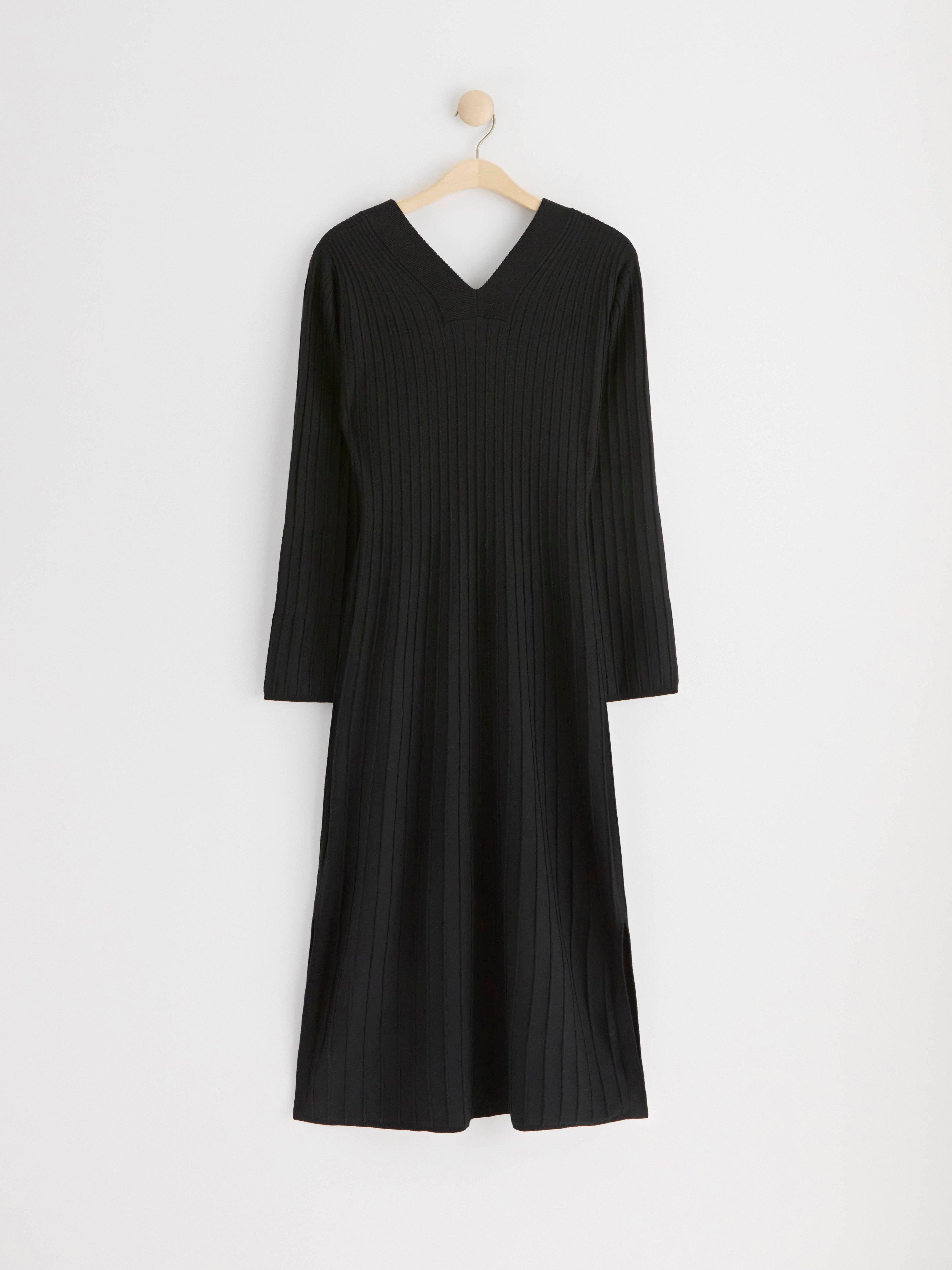Maxi dress ribbed with long sleeves Black
