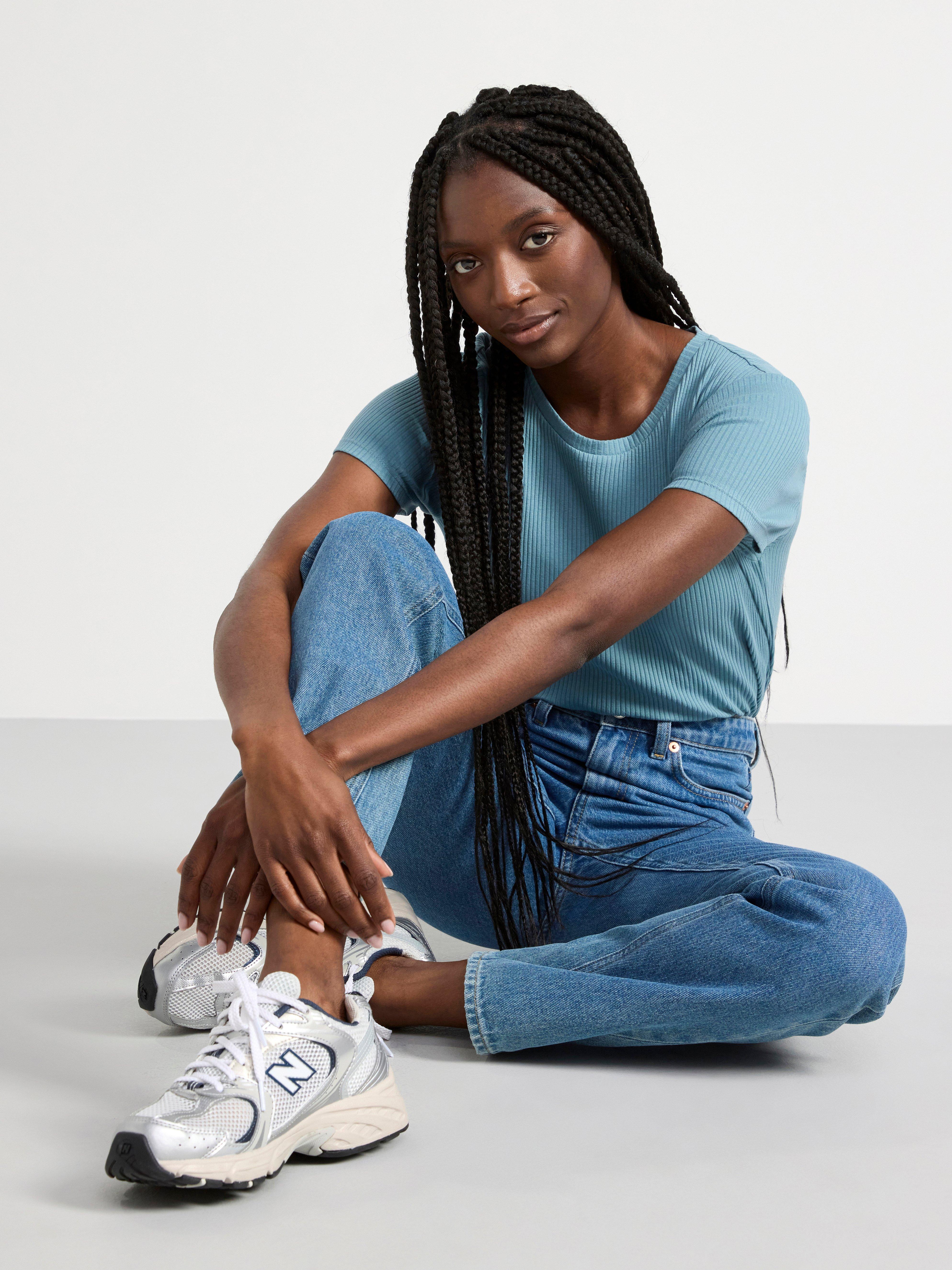 Ribbed short sleeve top Dusty Blue