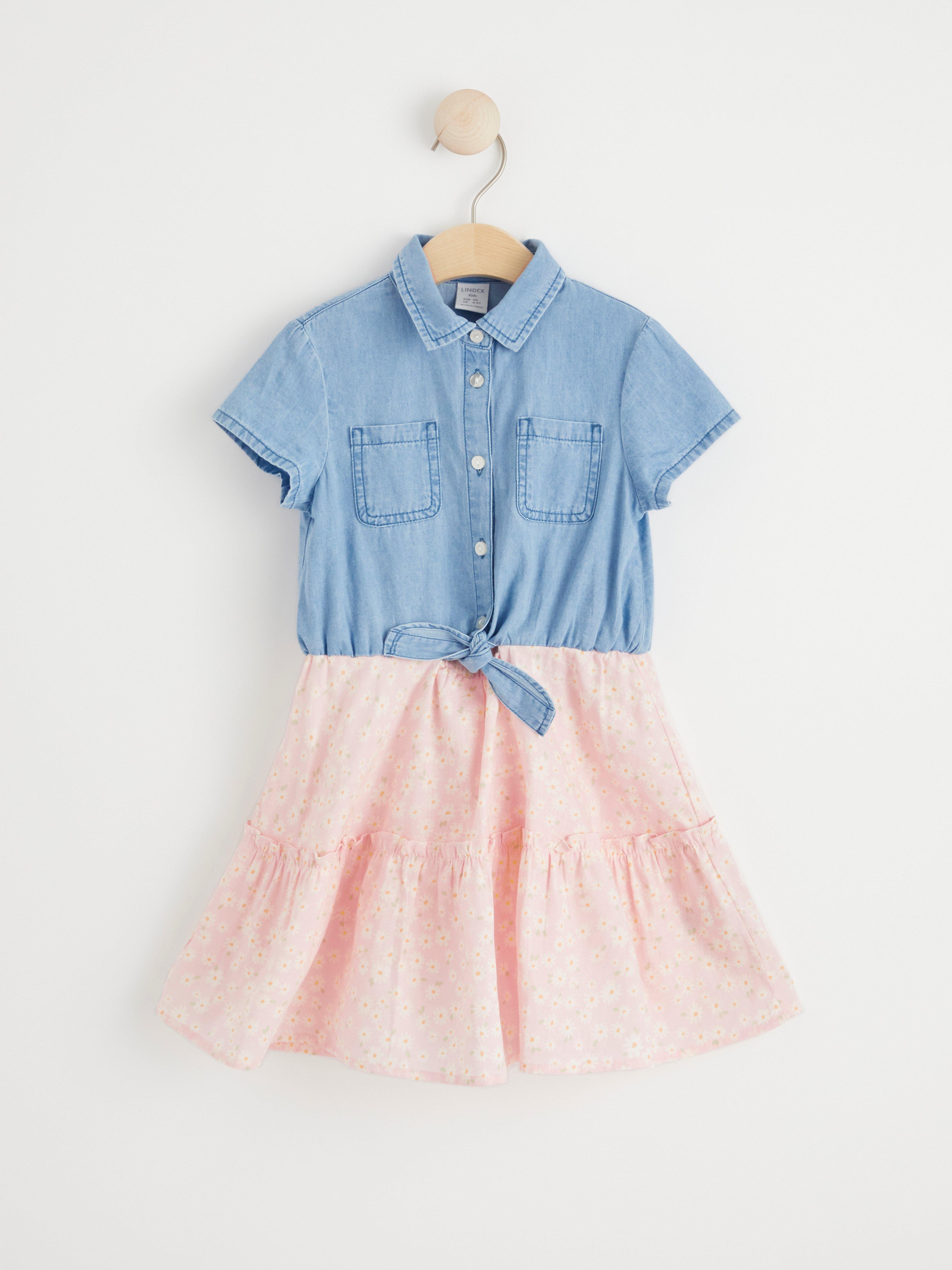 Short sleeve denim dress Light Dusty Pink