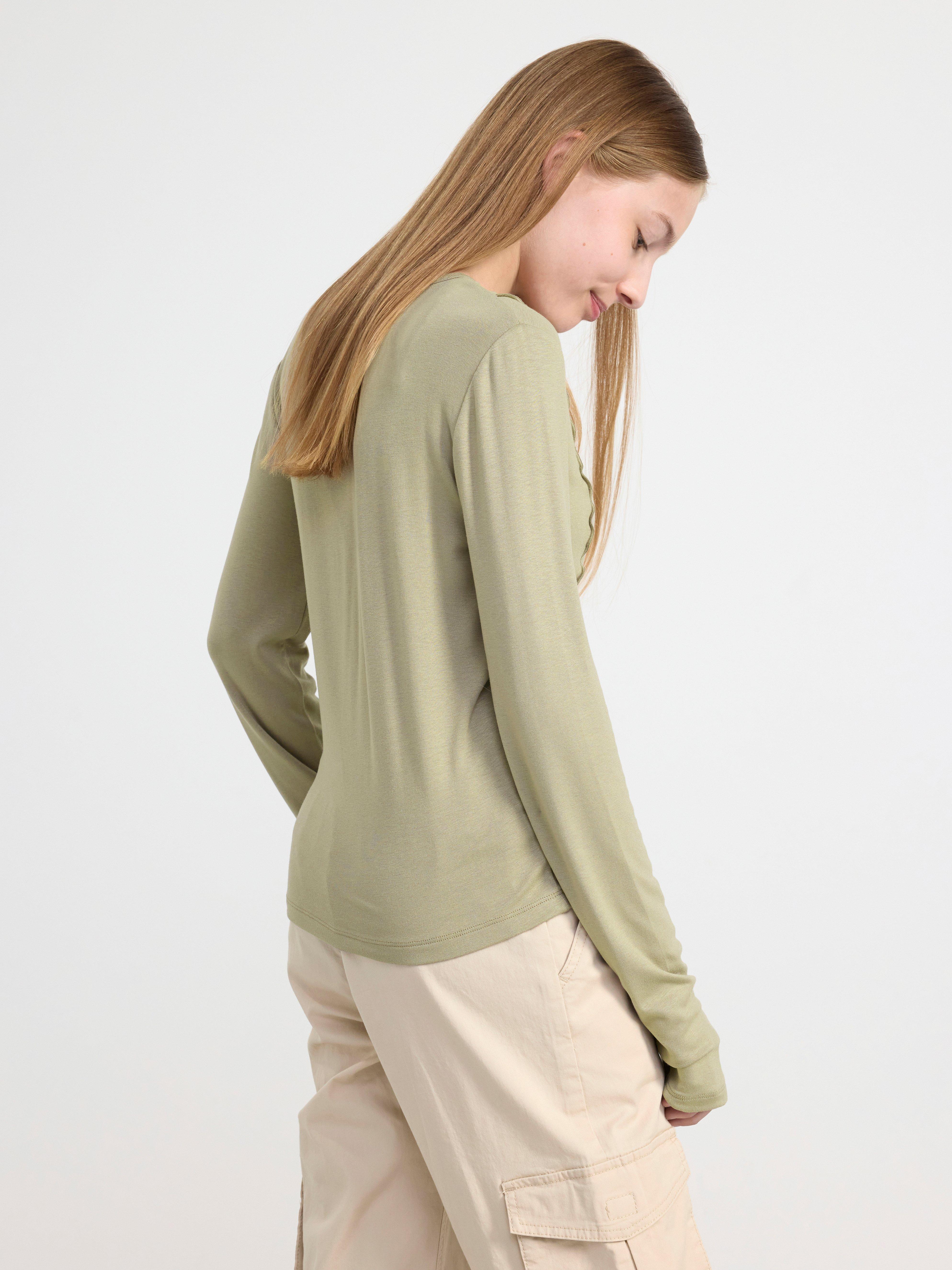 Long sleeve top with seams Khaki
