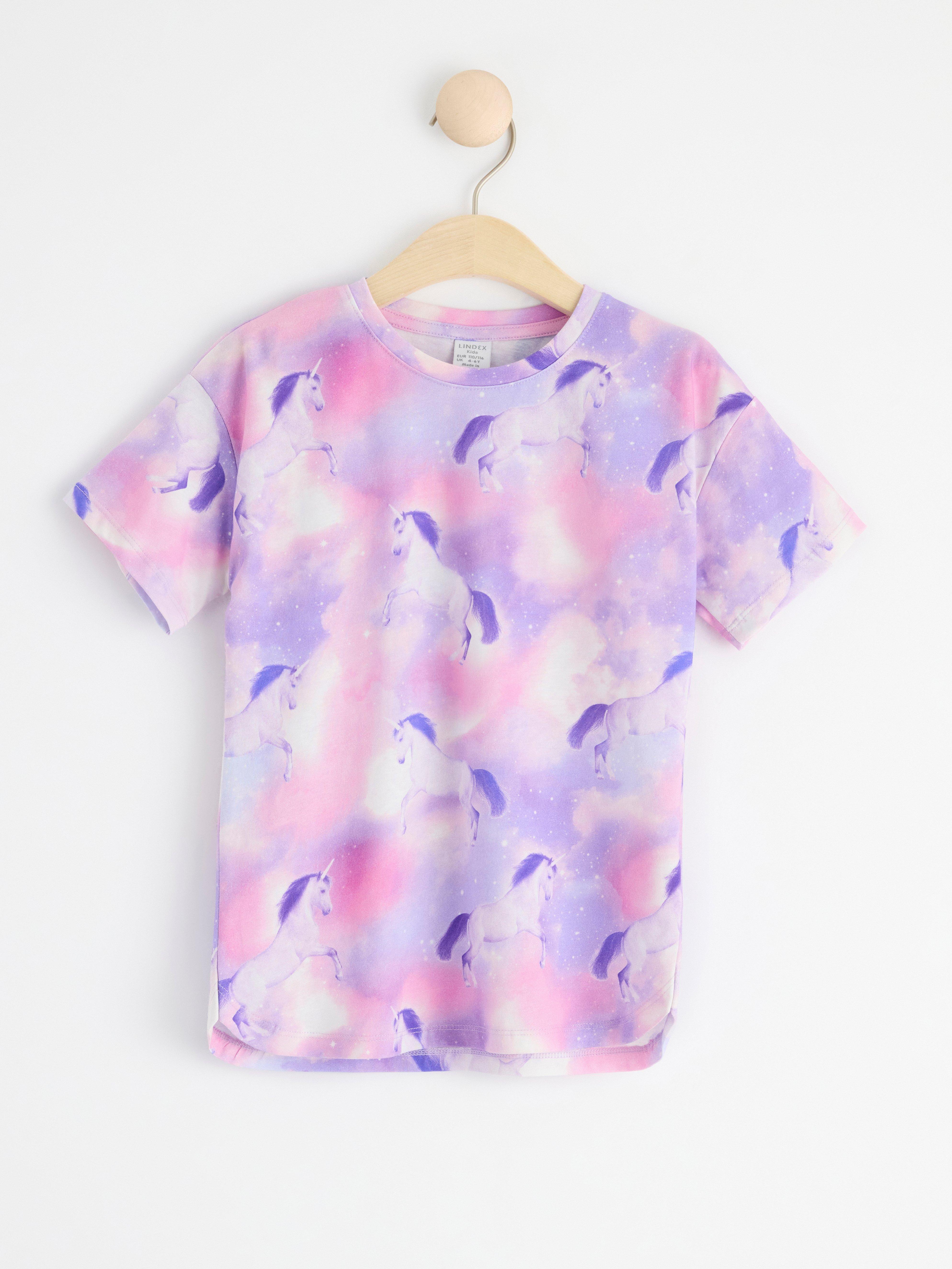 Short sleeve top with unicorns Light Dusty White
